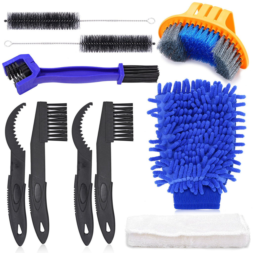 Oumers Bicycle Clean Brush Kit, 10Pcs Motorcycle Bike Chain Cleaning Tools Make Chain/Crank/Tire/Sprocket Cycling Corner Stain D