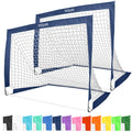 GoSports Team Tone 4 ft x 3 ft Portable Soccer Goals for Kids - Set of 2 Pop Up Nets for Backyard - Navy