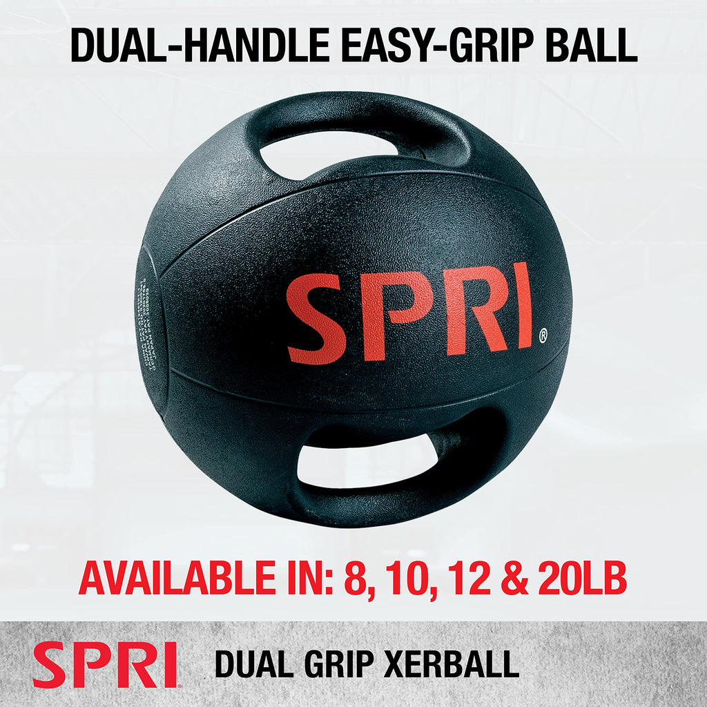 Spri Xerball Medicine Ball With Handles - Weighted Ball For Exercise (6 Lbs, 8, 10, 12, 14, 16, 18, 20 Pounds) - Med Ball For Ab