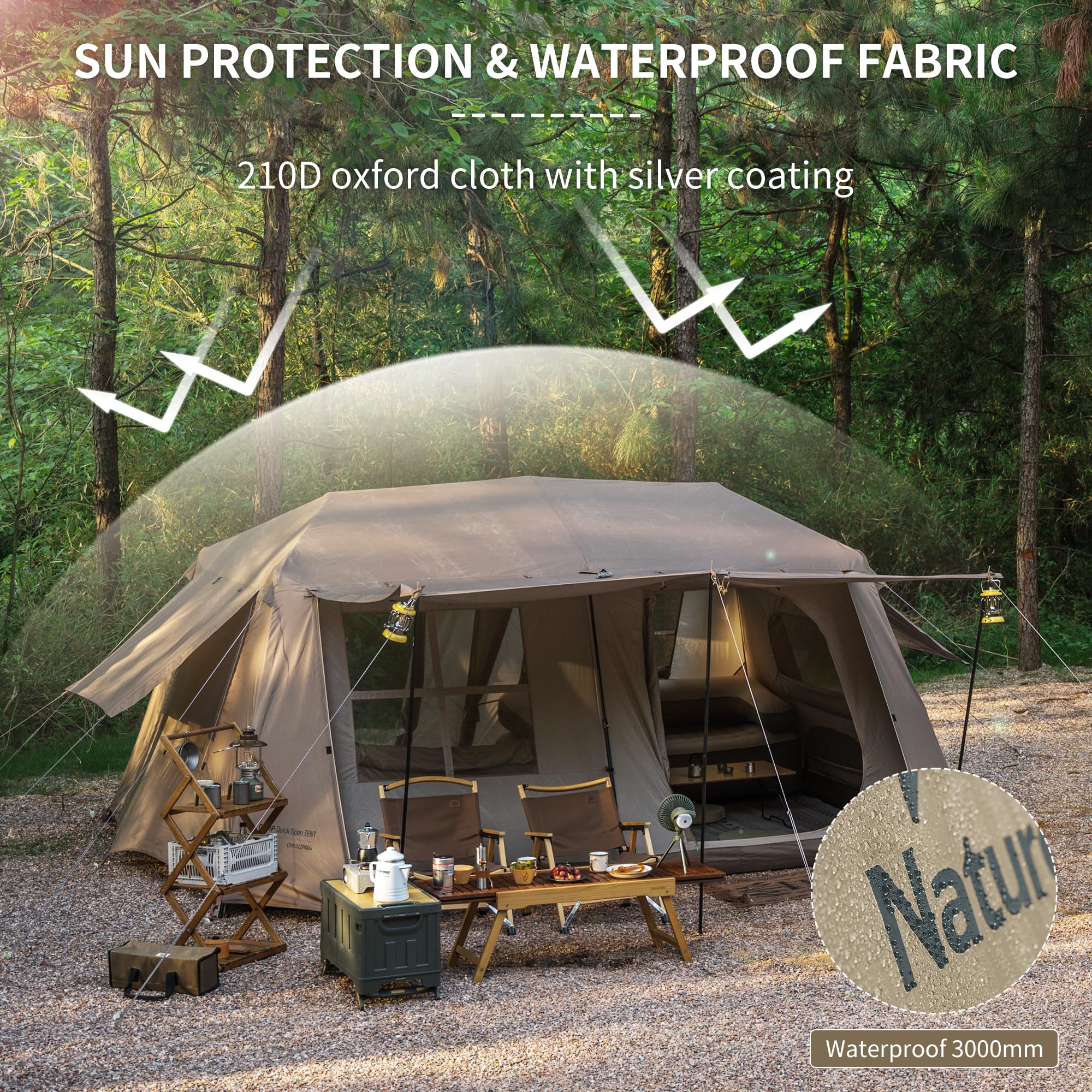 Naturehike Village Camping Tent,4/6/8 Person Tents For Camping, 60S Easy Setup Instant Tent For Family Camping, Car Camping