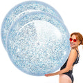 Junkin 2 Pcs 48'' Giant Sequins Beach Ball Inflatable Glitter Confetti Clear Large Jumbo Balls Water Beach Toys for Outdoor Summ
