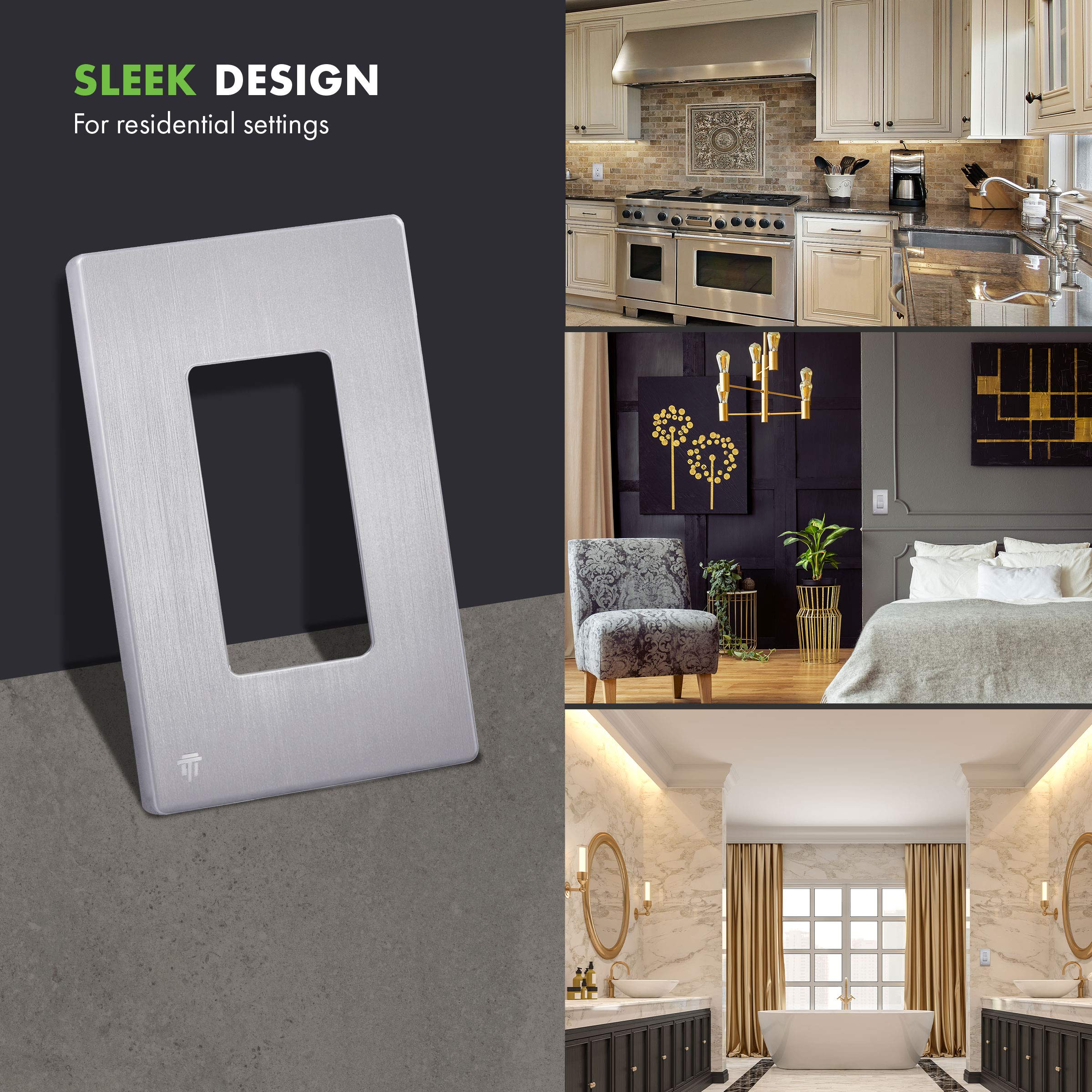 Enerlites Elite Series Screwless Decorator Wall Plate Child Safe Outlet Cover, Gloss Finish, Size 1-Gang 468 H X 293 L, Unbreaka