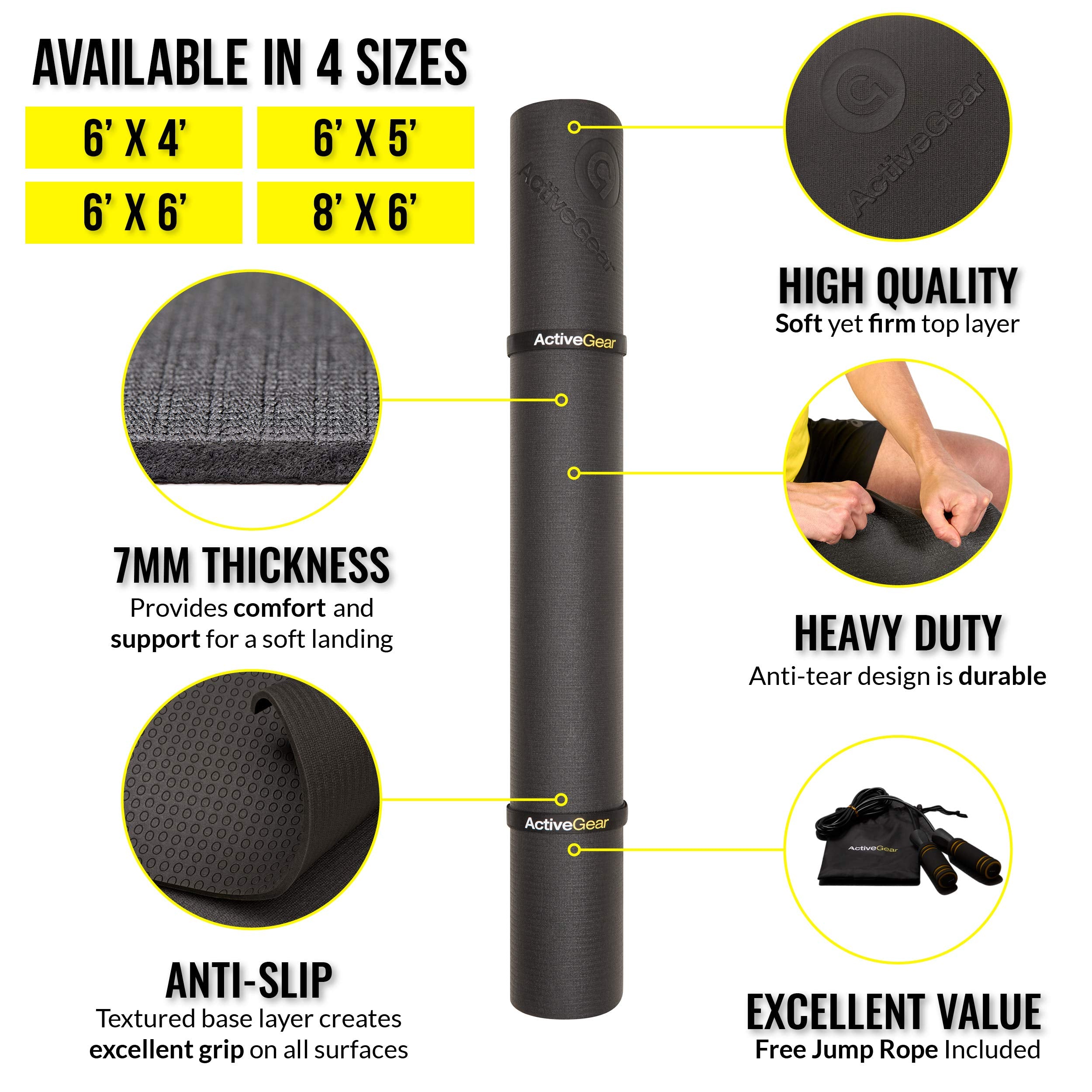 Activegear Large Exercise Mat For Home Workout | Workout Gym Flooring For Home Gym | Rubber Workout Mat - 6 X 4 Ft Black