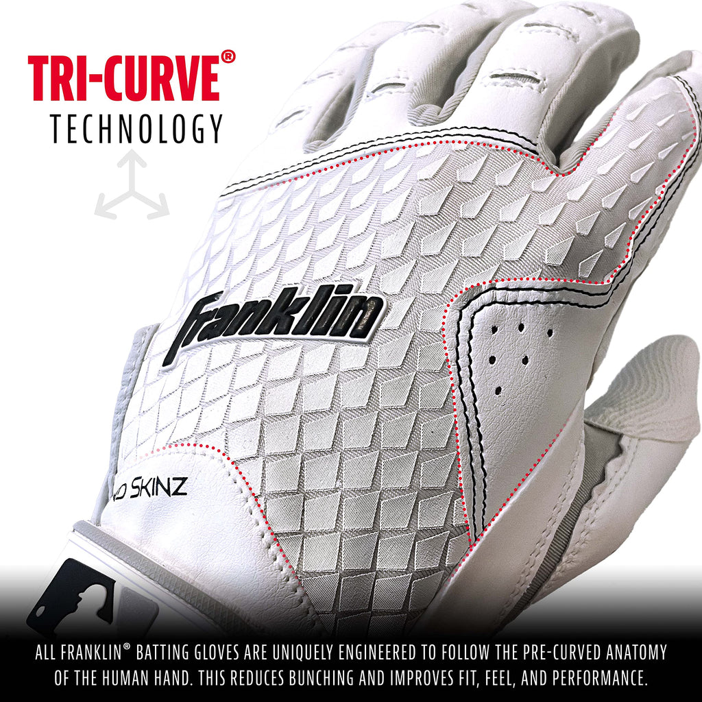 Franklin Sports Mlb Batting Gloves - 2Nd Skinz Youth Batting Gloves - Baseball + Softball Gear - Kids White Pair - Youth Small