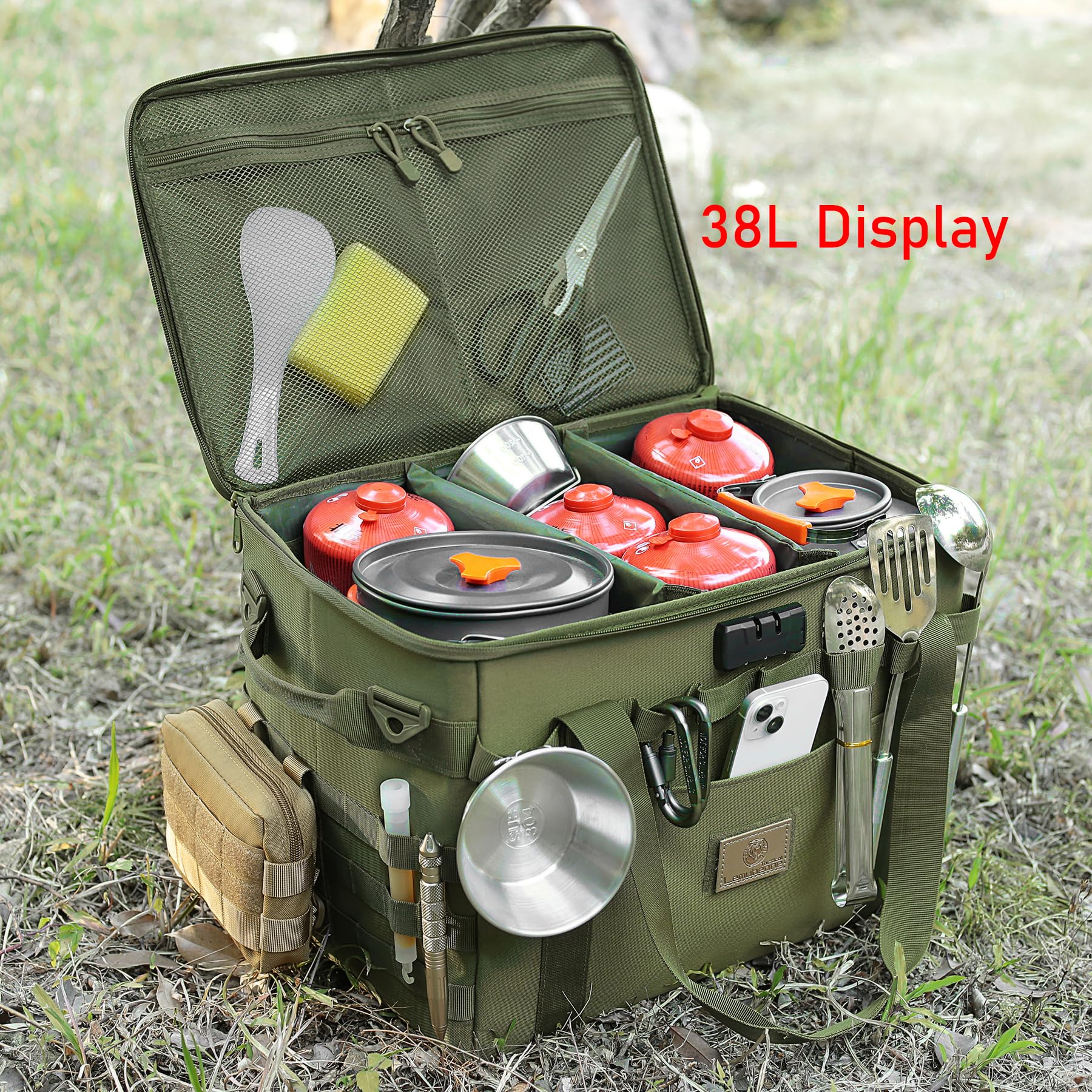 Lemubeane Tactical Camping Storage Bag - 57L Utility Tote Bag Organizer With Combination Lock And Shoulder Straps (Black, 57L)
