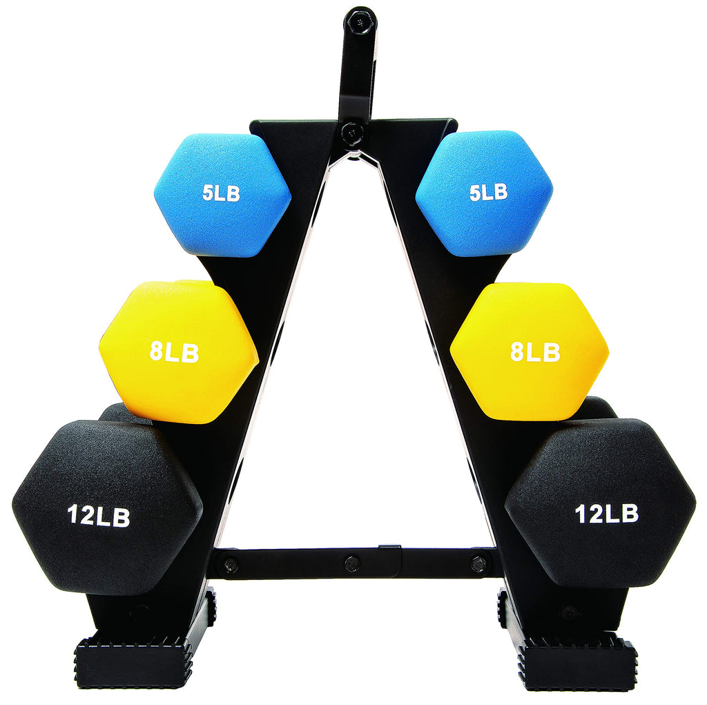 Fitvids Set Of 6 Neoprene Dumbbell Hand Weights, Anti-Slip, Anti-Roll, Hex Shape Colorful, 5/8/12 Pound Pairs, 50-Pound Set With