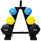 Fitvids Set Of 6 Neoprene Dumbbell Hand Weights, Anti-Slip, Anti-Roll, Hex Shape Colorful, 5/8/12 Pound Pairs, 50-Pound Set With