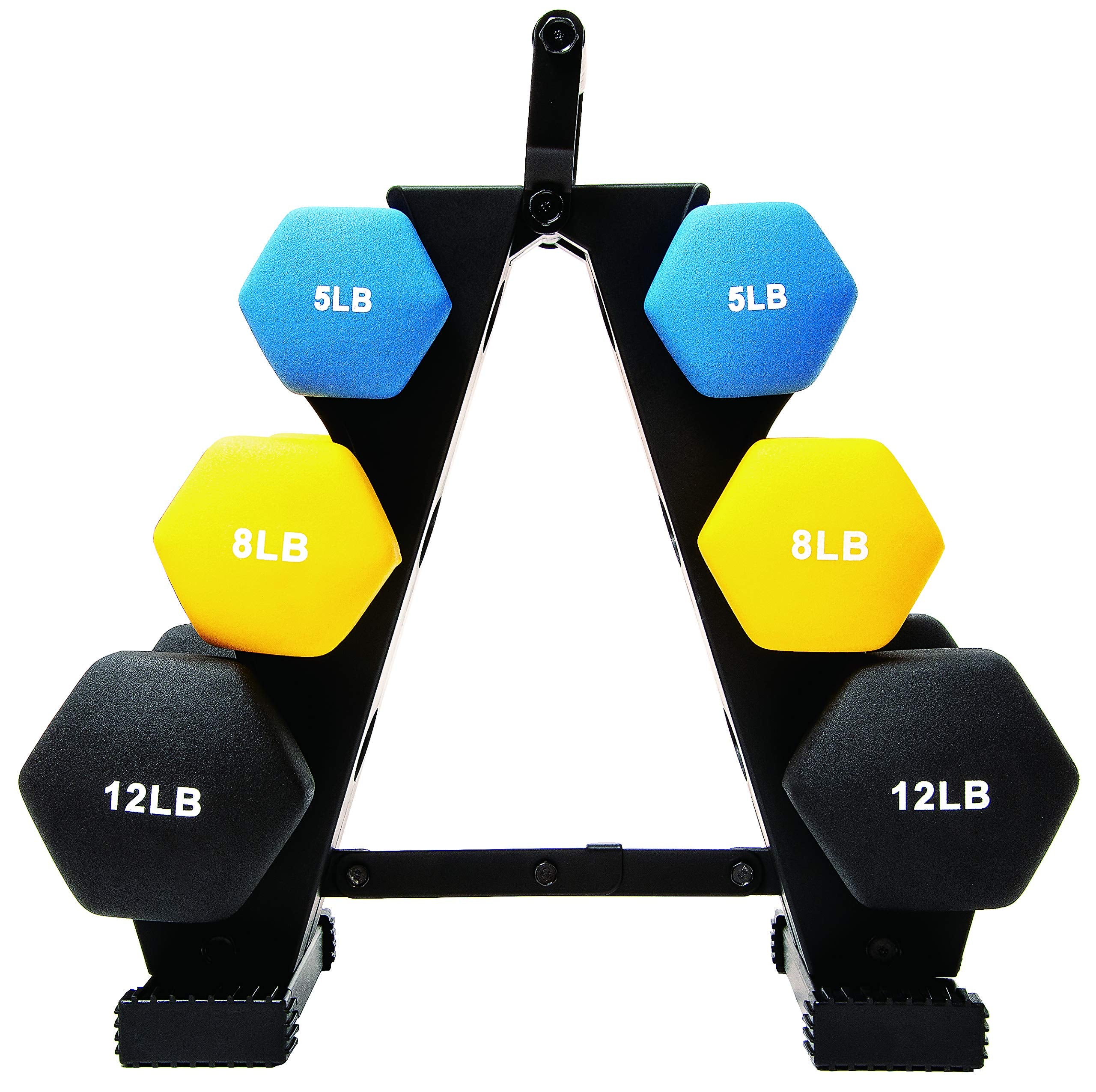 Fitvids Set Of 6 Neoprene Dumbbell Hand Weights, Anti-Slip, Anti-Roll, Hex Shape Colorful, 5/8/12 Pound Pairs, 50-Pound Set With