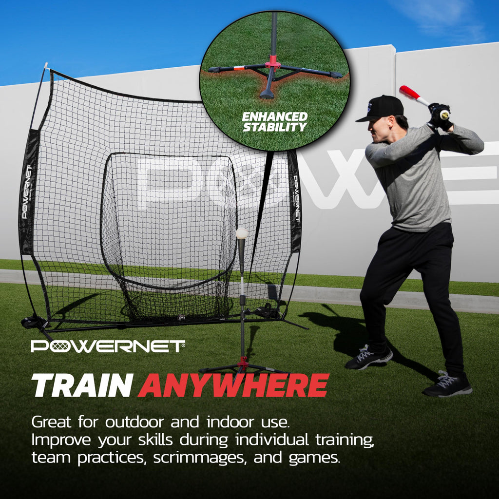 Powernet Baseball Softball Practice Net 7X7 With Travel Tee  Practice Hitting, Pitching, Batting, Fielding  Portable Backstop (B
