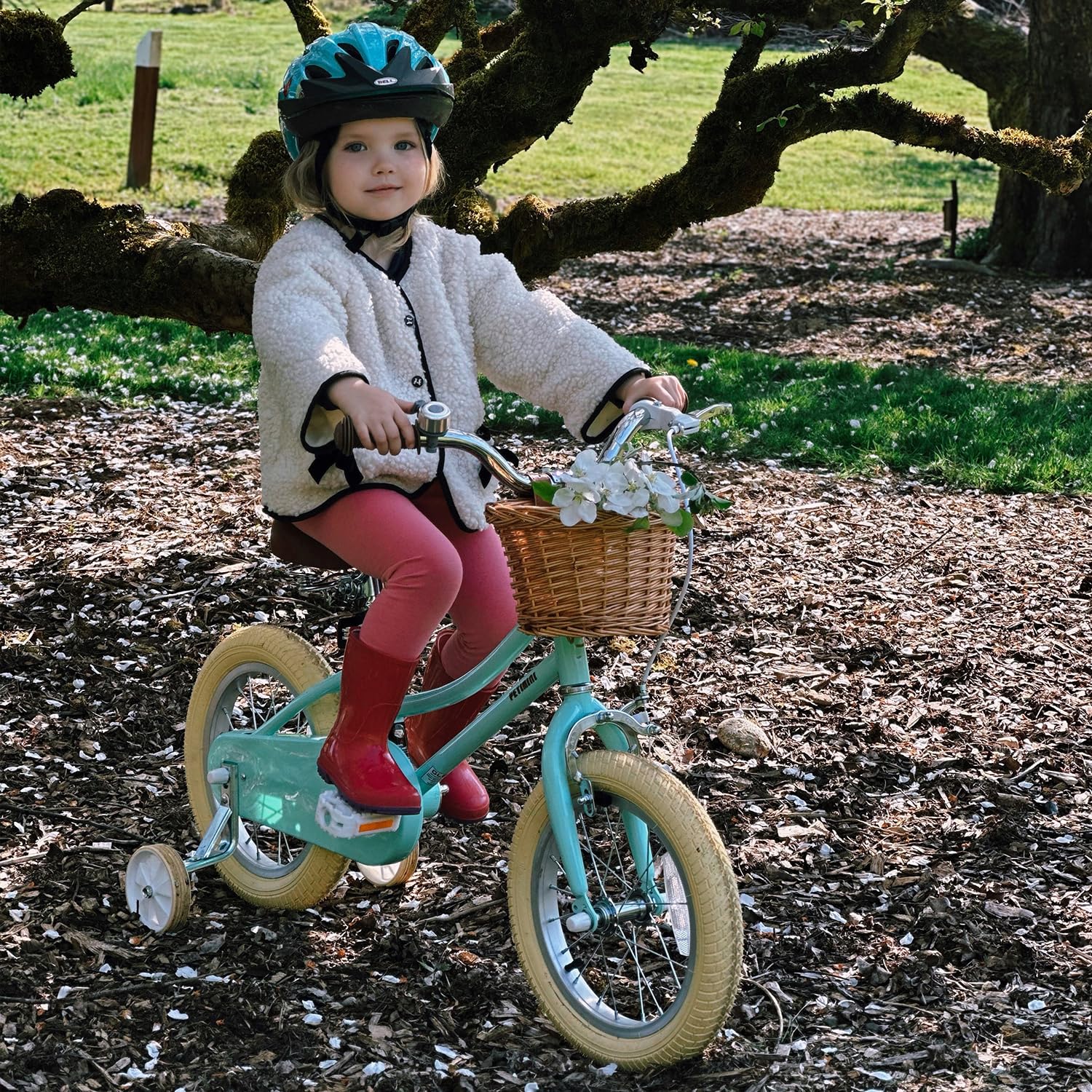 Petimini 16 Inch Little Kids Bike for Age 4 5 6 7 Years Old Girls Retro Vintage Style Bicycles with Basket Training Wheels and B