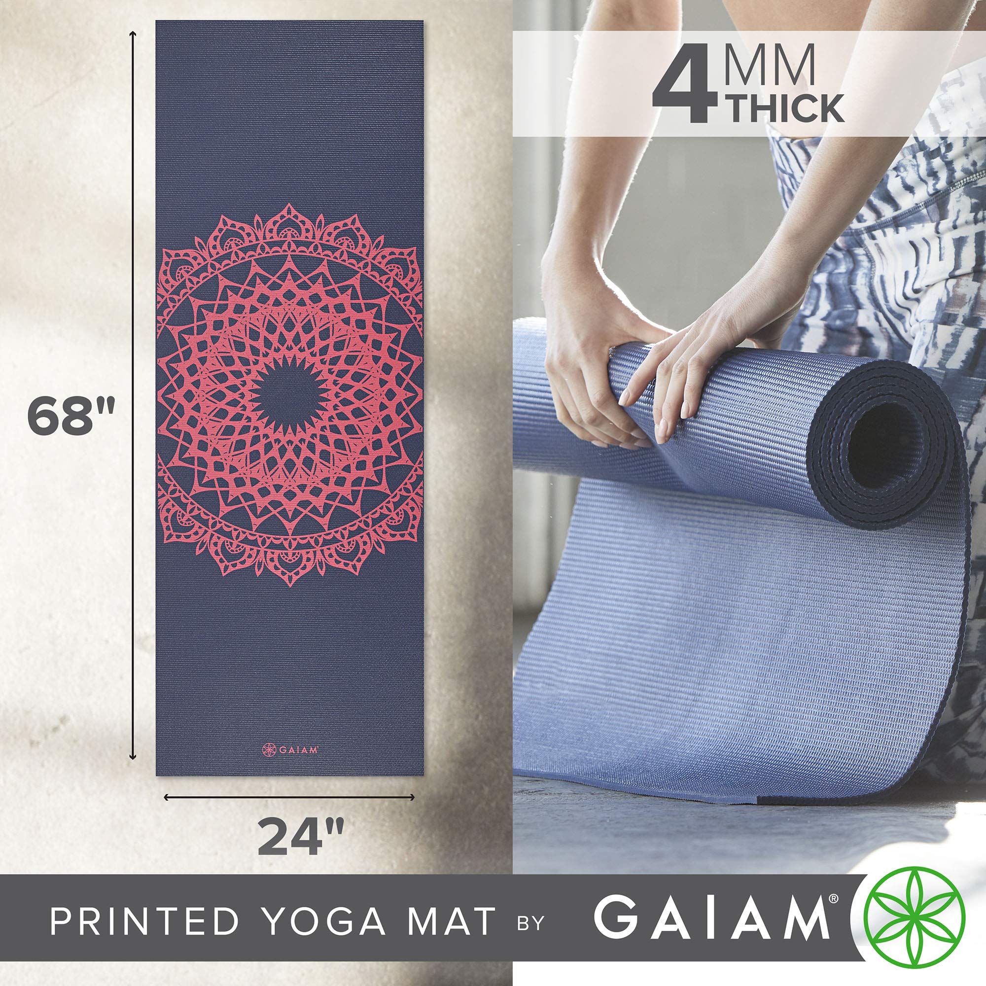 Gaiam Yoga Mat Classic Print Non Slip Exercise & Fitness Mat For All Types Of Yoga, Pilates & Floor Workouts, Pink Marrakesh, 4M