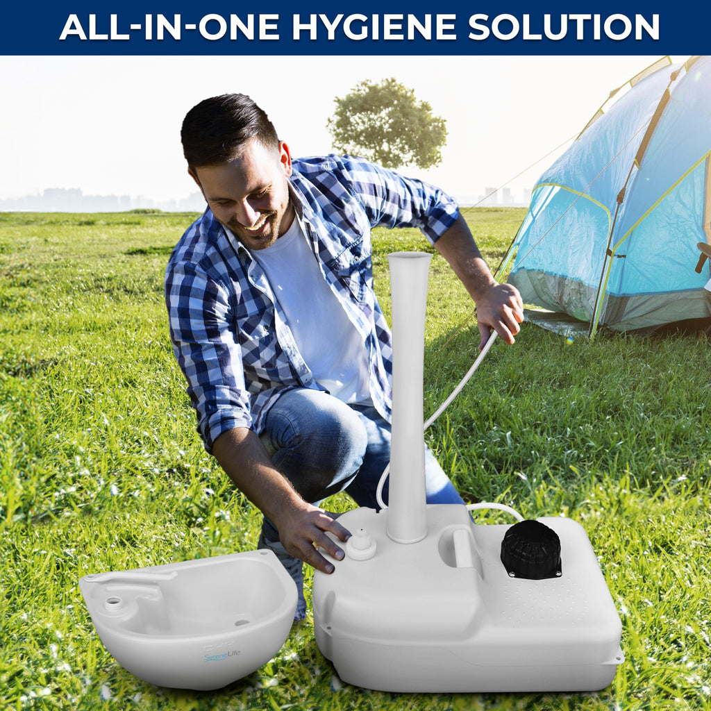 Serenelife Portable Camping Sink W/Towel Holder & Soap Dispenser-19L Water Capacity Hand Wash Basin Stand W/Rolling Wheels-For O