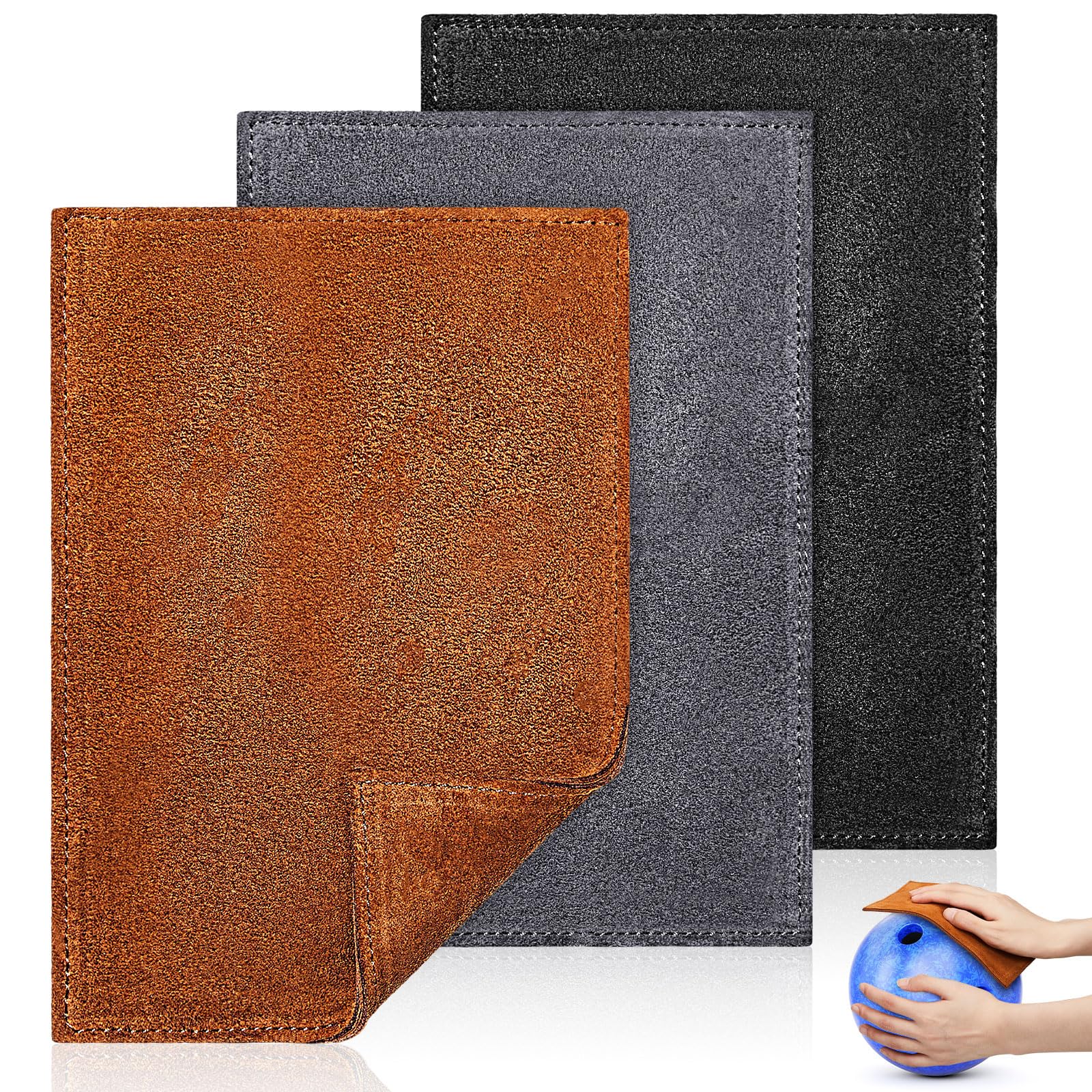 Patelai 3 Pcs Bowling Ball Shammy Towel Dual Sides Leather Bowling Towel Bowling Ball Towel Bowling Accessories Cleaning Pad For