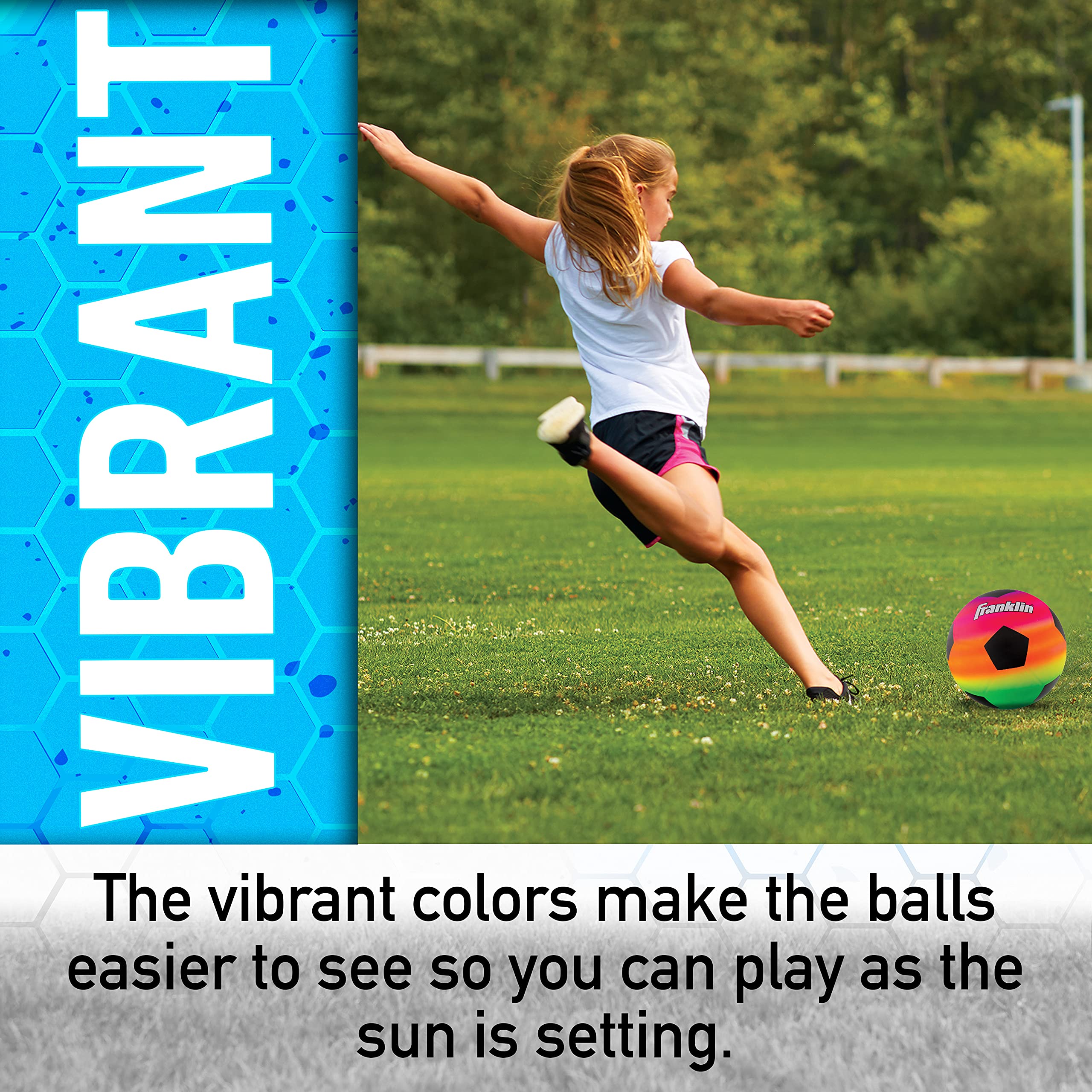 Franklin Sports Kids Mini Soccer Ball - Vibe Kids Indoor + Outdoor Soccer Ball - Rainbow Kids Pvc Ball - Great Playground Ball +