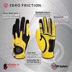 Zero Friction Male Men'S Compression-Fit Synthetic Golf Glove (2 Pack), Universal Fit Black/Yellow, One Size (Gl00111)