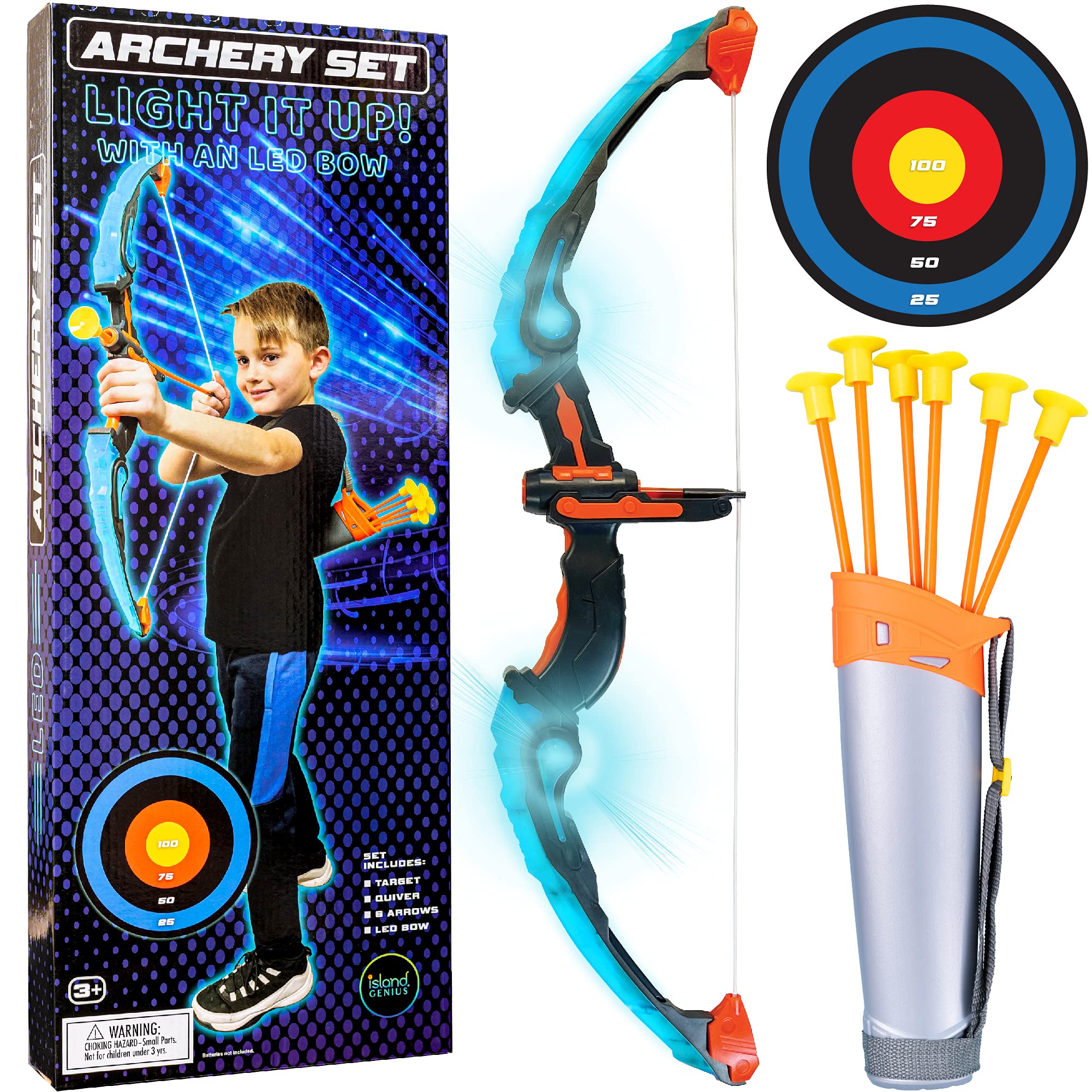 Island Genius Led Bow And Arrow Archery Set Indoor Outdoor Games Toys And Gifts For Kids Boys And Girls Ages 3 4 5 6 7 8 Years O
