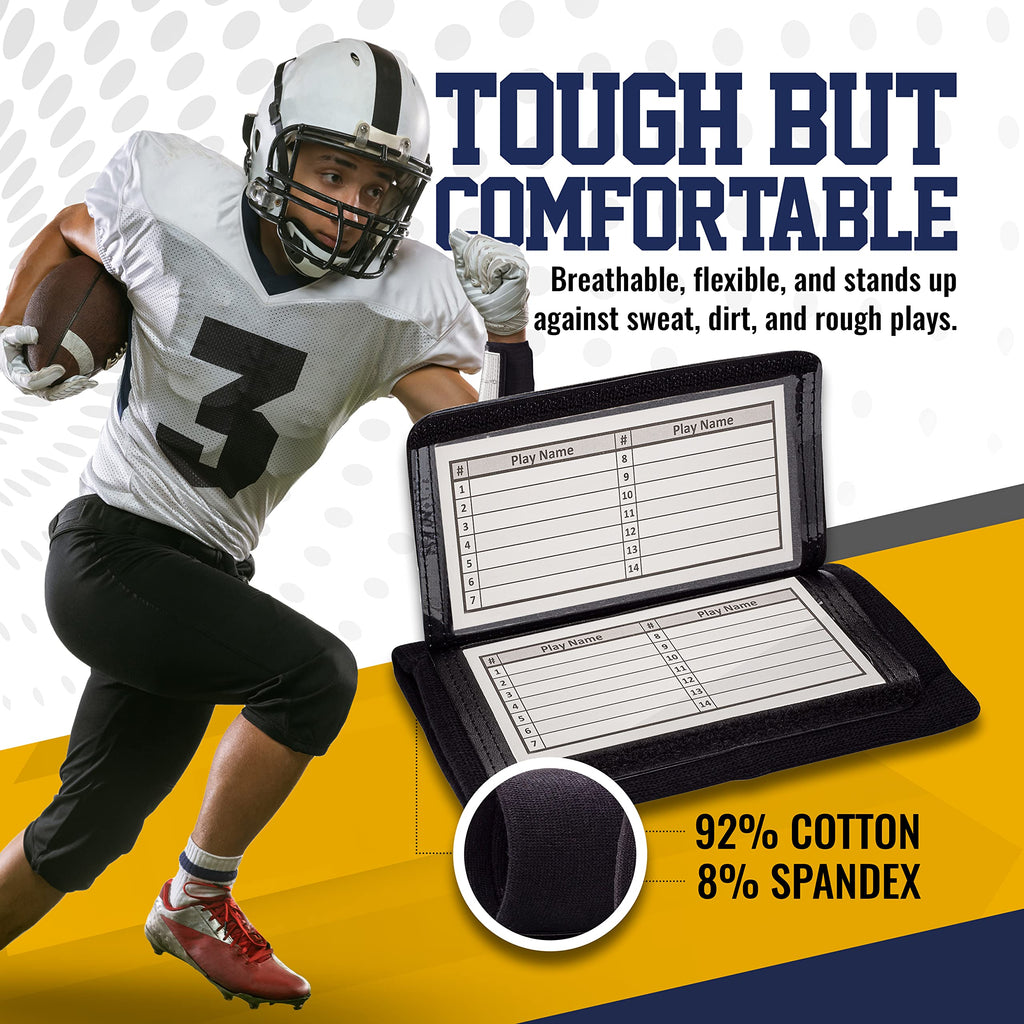 Gsm Brands Quarterback (Qb) Play Wristband - Youth Size - Pro Football Armband Playbook - 20 Pack (Black)