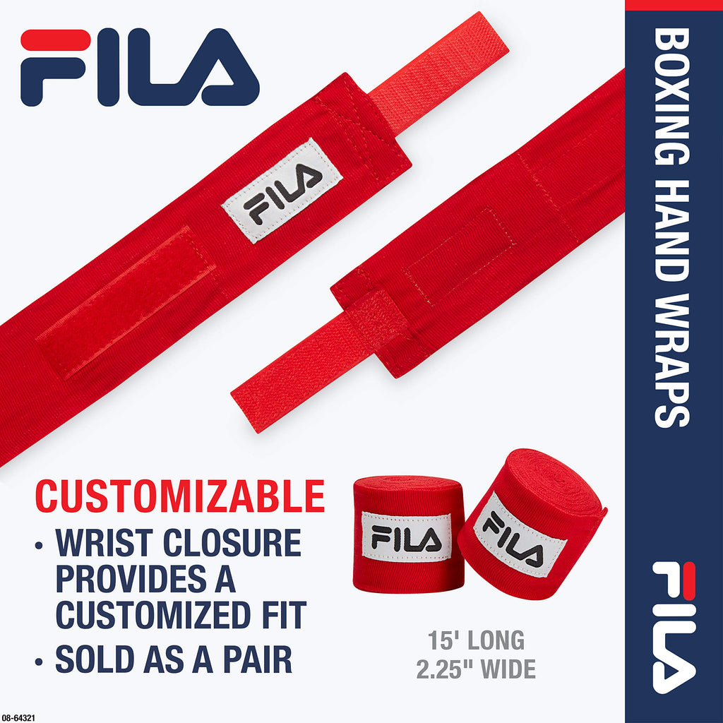 Fila Accessories Boxing Handwraps - Great Hand Support Inside Gloves - 180'' Long Wrap With Hook And Loop Closure - Ideal For Bo