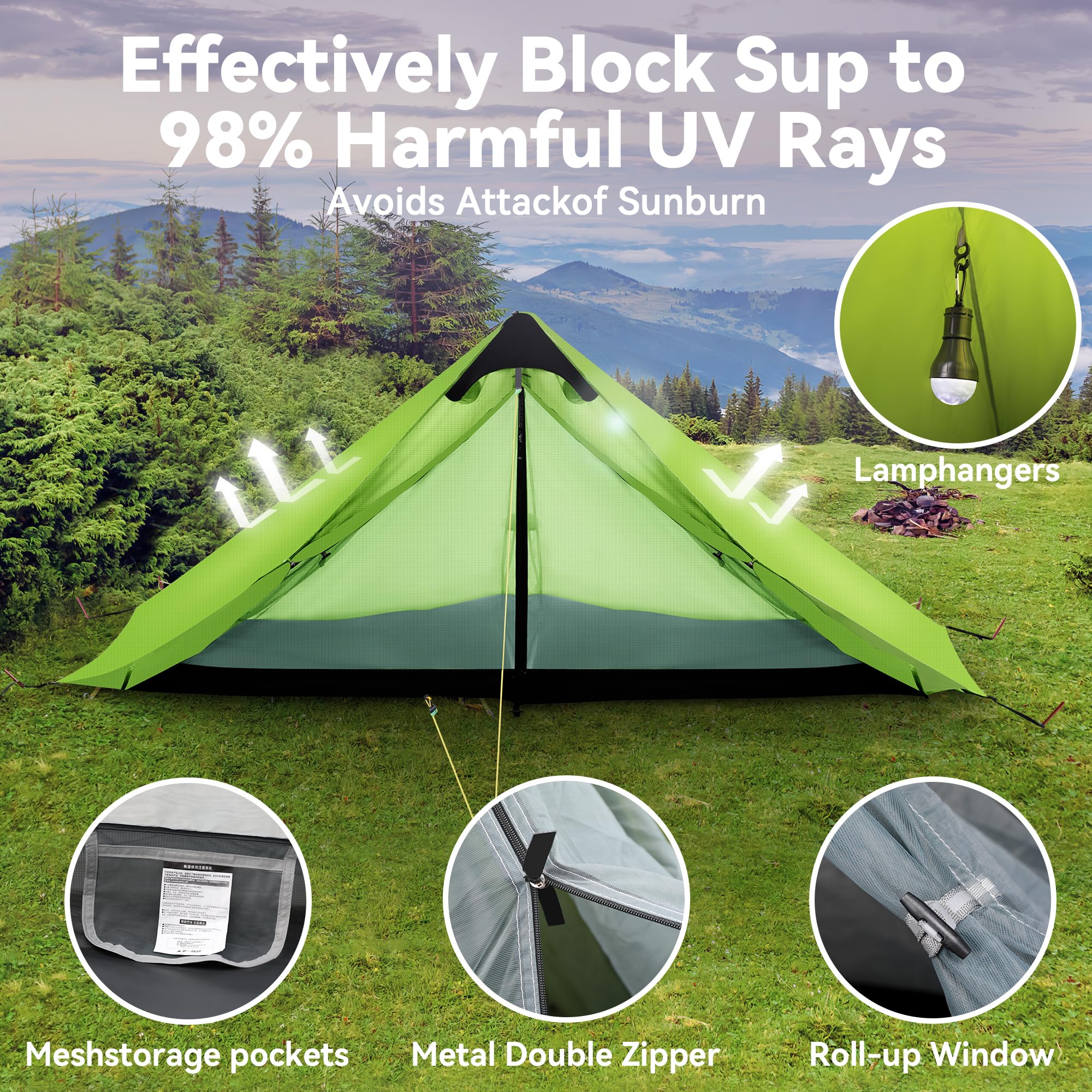 Ultralight Tent 3-Season Backpacking Tent 1 Person/2 Person Camping Tent, Outdoor Lightweight Lanshan Camping Tent Shelter, Perf