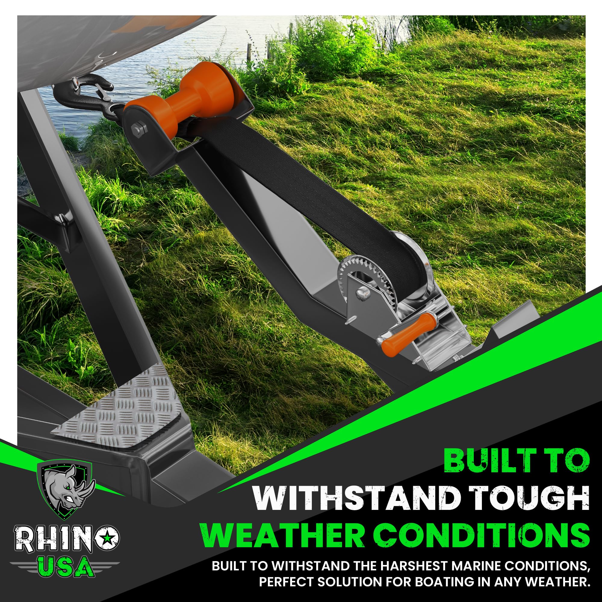 Rhino Usa Boat Trailer Winch Strap (2 Inch X 20 Foot) - 5,016Lb Maximum Break Strength - Ultimate Marine Whinch Pulley Straps Fo