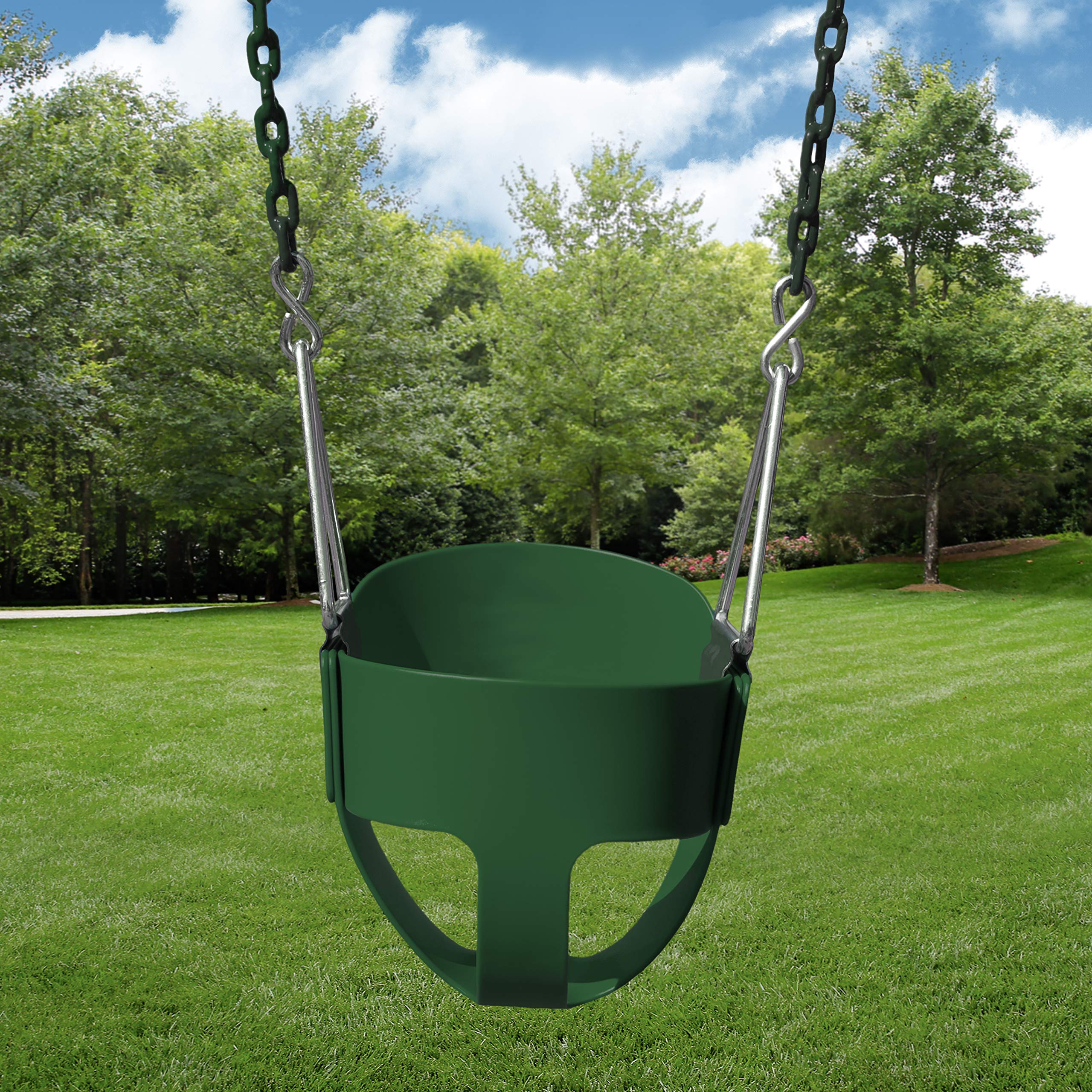 Gorilla Playsets 04-0008-G/G Full Bucket Toddler Swing, Bucket, Green 60'' Plastic Coated Chains, 50 Lb Capacity