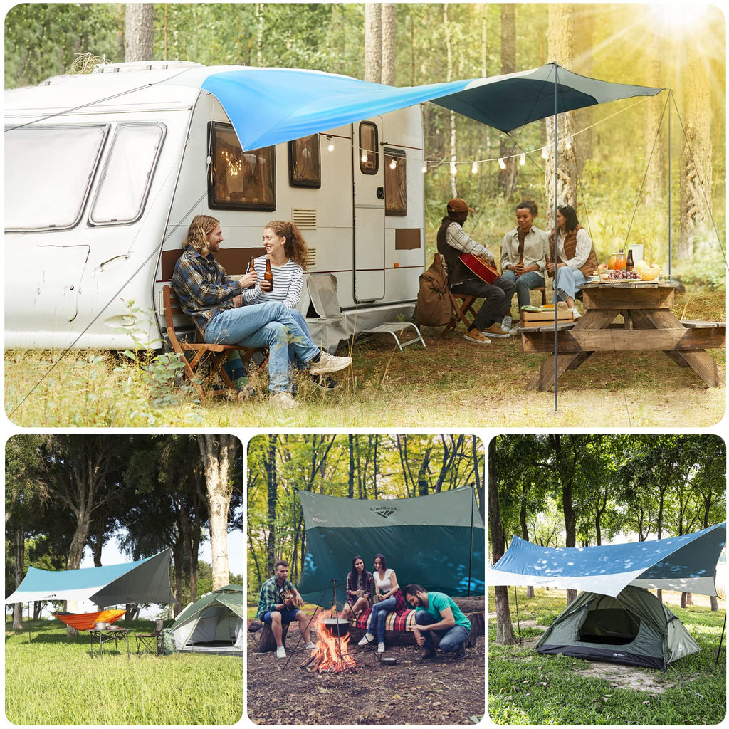Forceatt 12X14Ft Tarp With 2 Poles, Waterproof Anti-Uv Camping Tarp Car Awning (Upf50+), Lightweight Sun Shelter For Car, Tent A