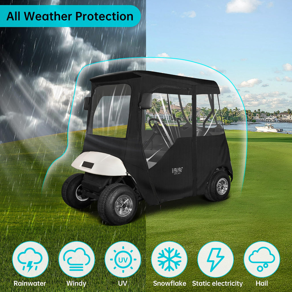 10L0L 2 Passenger Deluxe Golf Cart Driving Enclosure For Ezgo Txt And Rxv Model, 4-Sided Clear Window 600D Rain Cover All Weathe