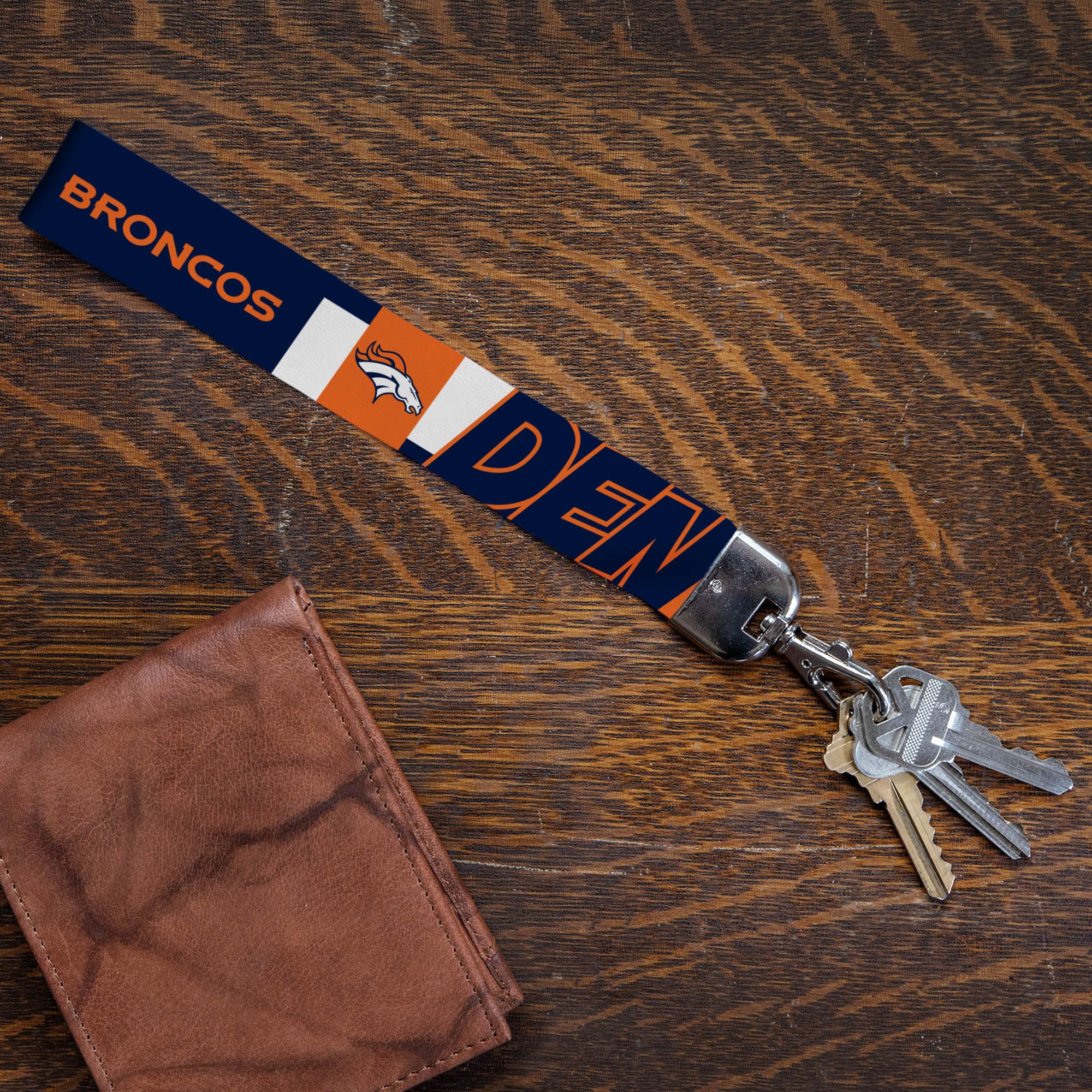 Rico Industries Nfl Football Denver Broncos Standard Wrist Lanyard Key Chain, Cute Wristlet Strap Keychain Holder For Women Men