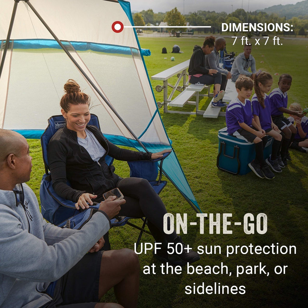 Coleman Backpack Sun Shelter, Portable 7X7Ft Canopy Tent With Easy Setup, Lightweight Shade Tent For Beach, Park, Sidelines, & M