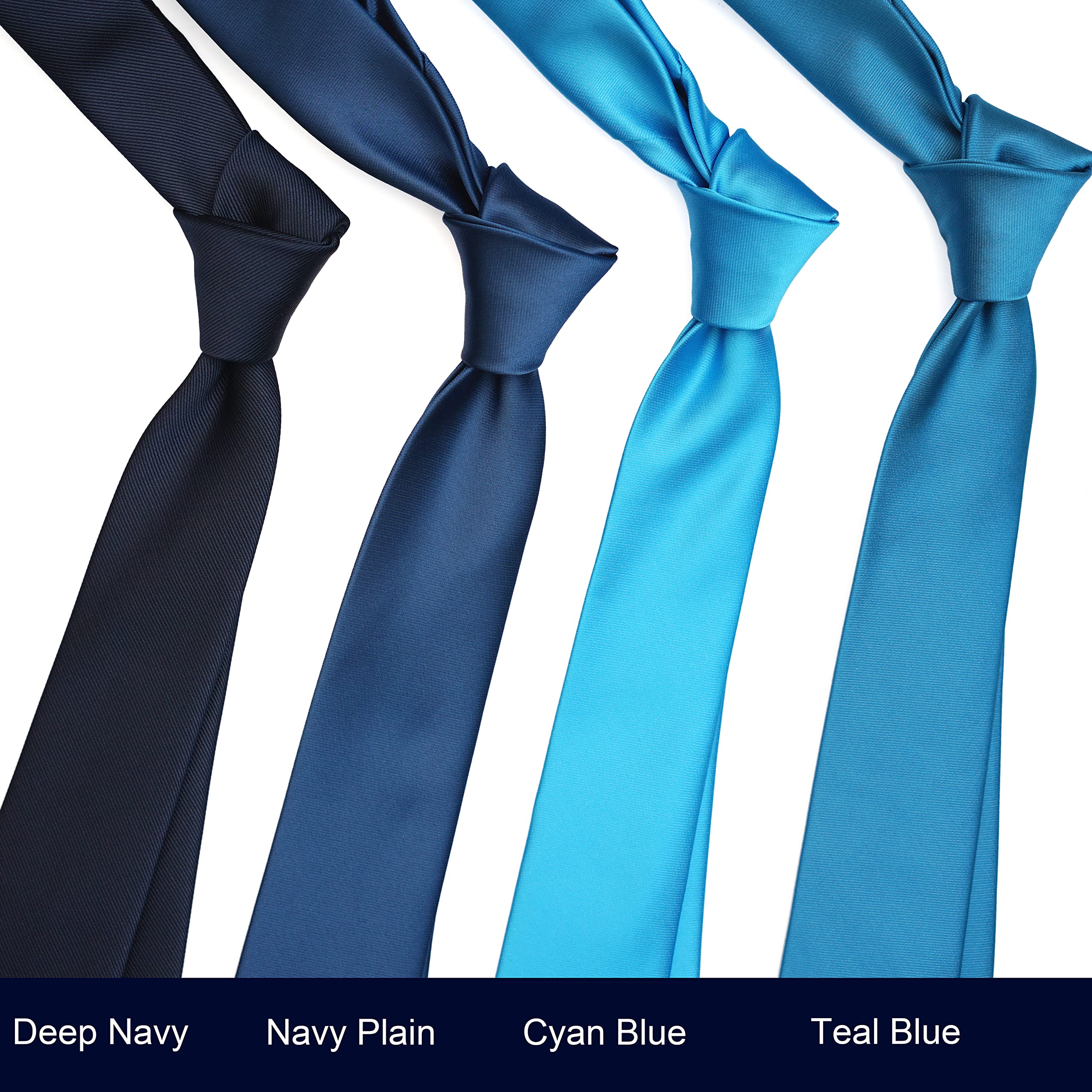Zenxus Solid Skinny Ties For Men, 25 Inch Slim Navy Plain Ties Bulk For Wedding And Activities, 5-Pack