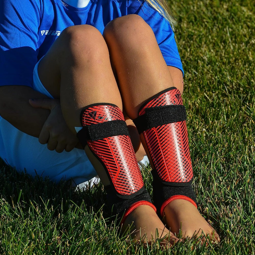 Vizari Matera Soccer Ankle Protection Shin Guard with Ankle Protection – Red/Black
