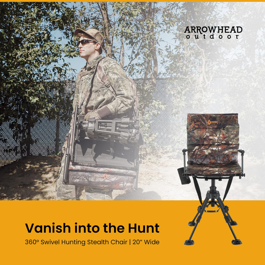Arrowhead Outdoor 2-Pack Folding 360 Hunting Swivel Blind Chair With Removable Camouflage Seat Pad, Armrest, No-Sink Feet, Shoul