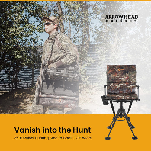 Arrowhead Outdoor 2-Pack Folding 360 Hunting Swivel Blind Chair With Removable Camouflage Seat Pad, Armrest, No-Sink Feet, Shoul