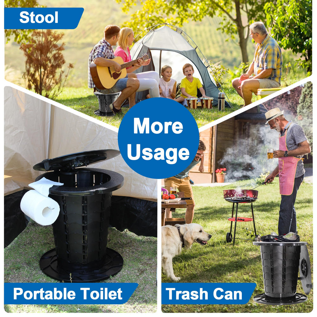 Alevmoom Retractable Portable Toilet With Cushion - 330Lbs Capacity 13.7 Height Adjustable Camping Toilet Foldable Travel Toilet