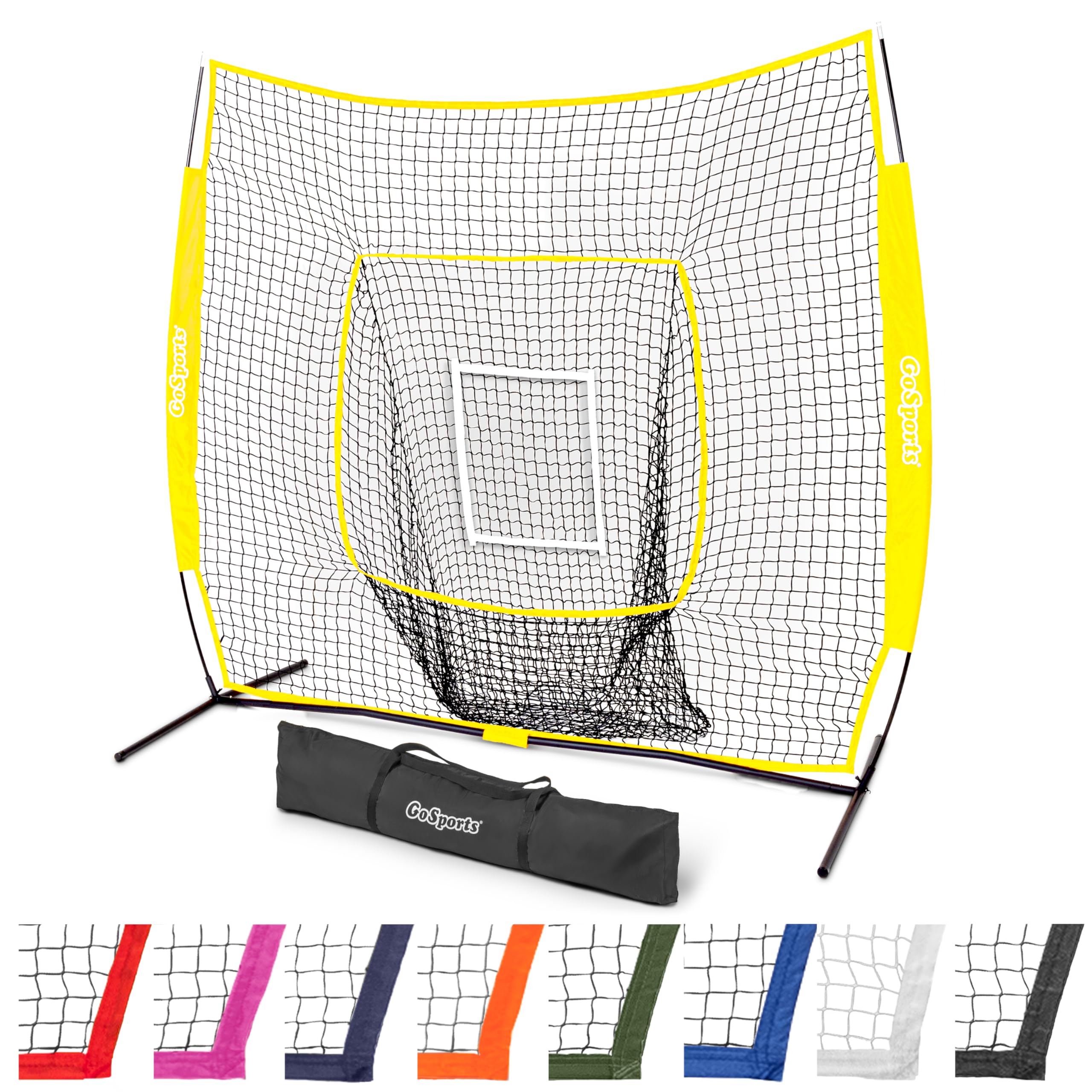 GoSports 7x7 ft Baseball & Softball Batting & Pitching Net with Strike Zone - Available in Team Colors - Yellow