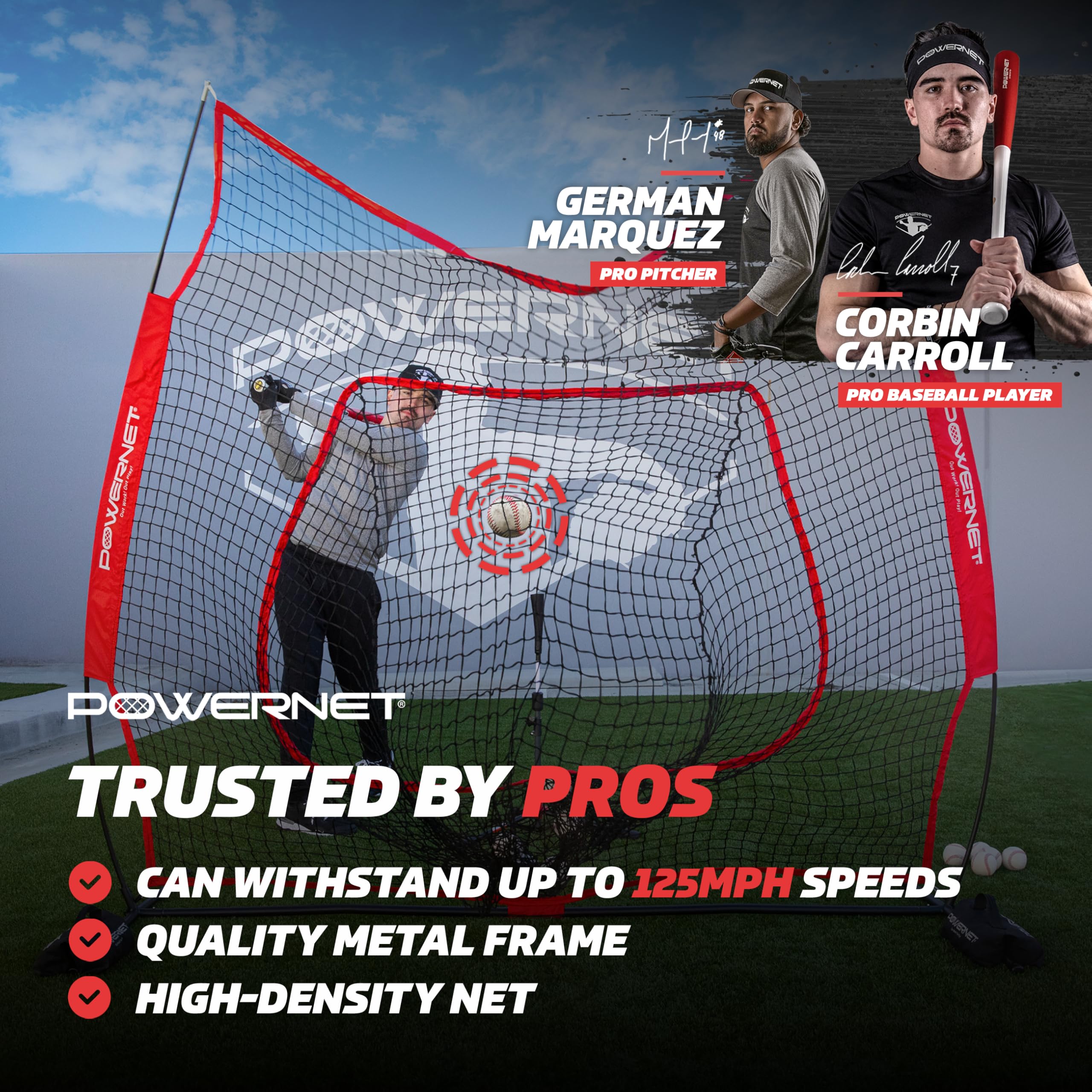 Powernet Baseball Softball Practice Net 7X7 With Baseball Accessories For Practice Pitching & Batting, Ball Caddy, Weighted Base