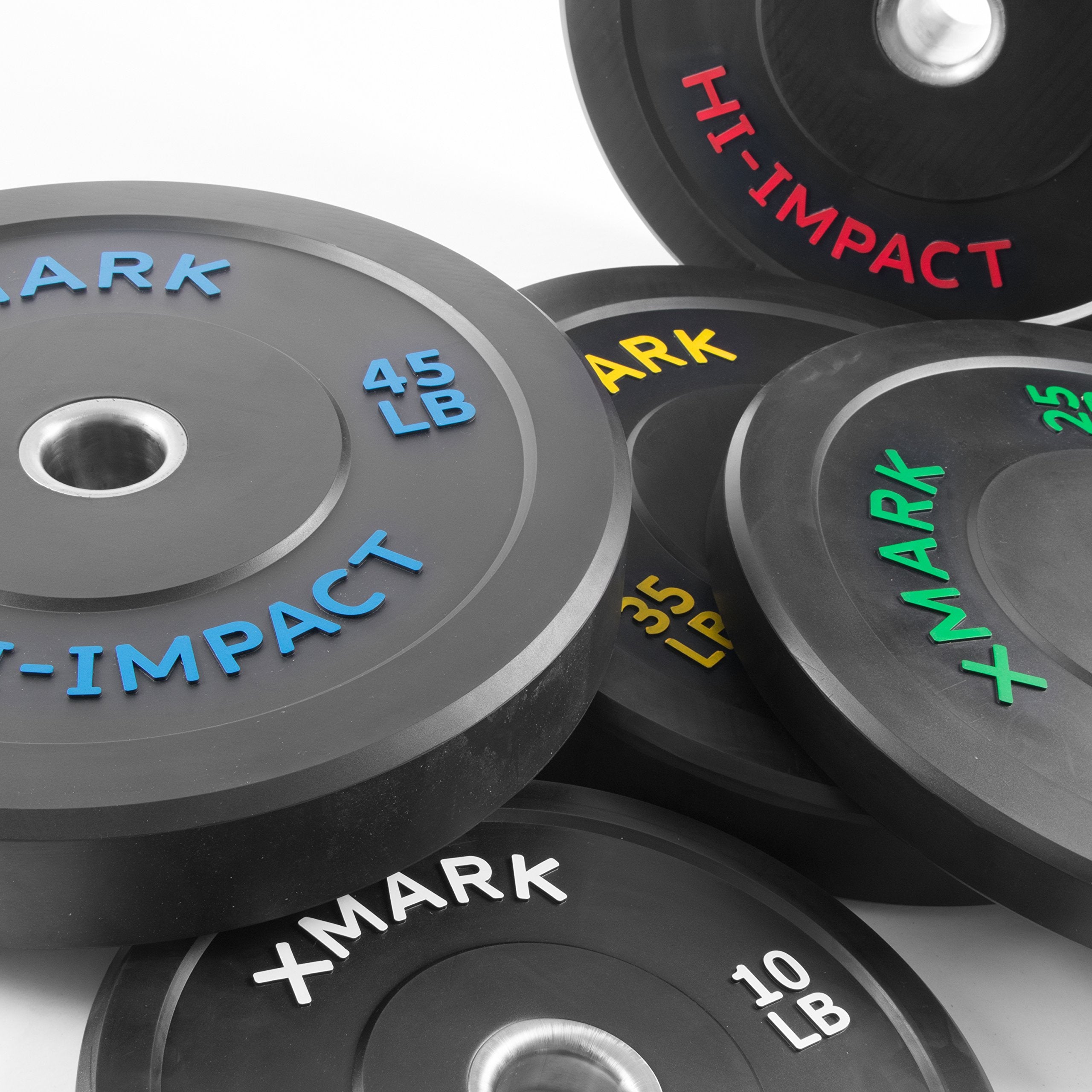 Xmark Hi-Impact Bumper Plate Weight Plate For Olympic Barbell, 45 Lb Pair, Strength Training Bumpers For Home, School Weight Roo