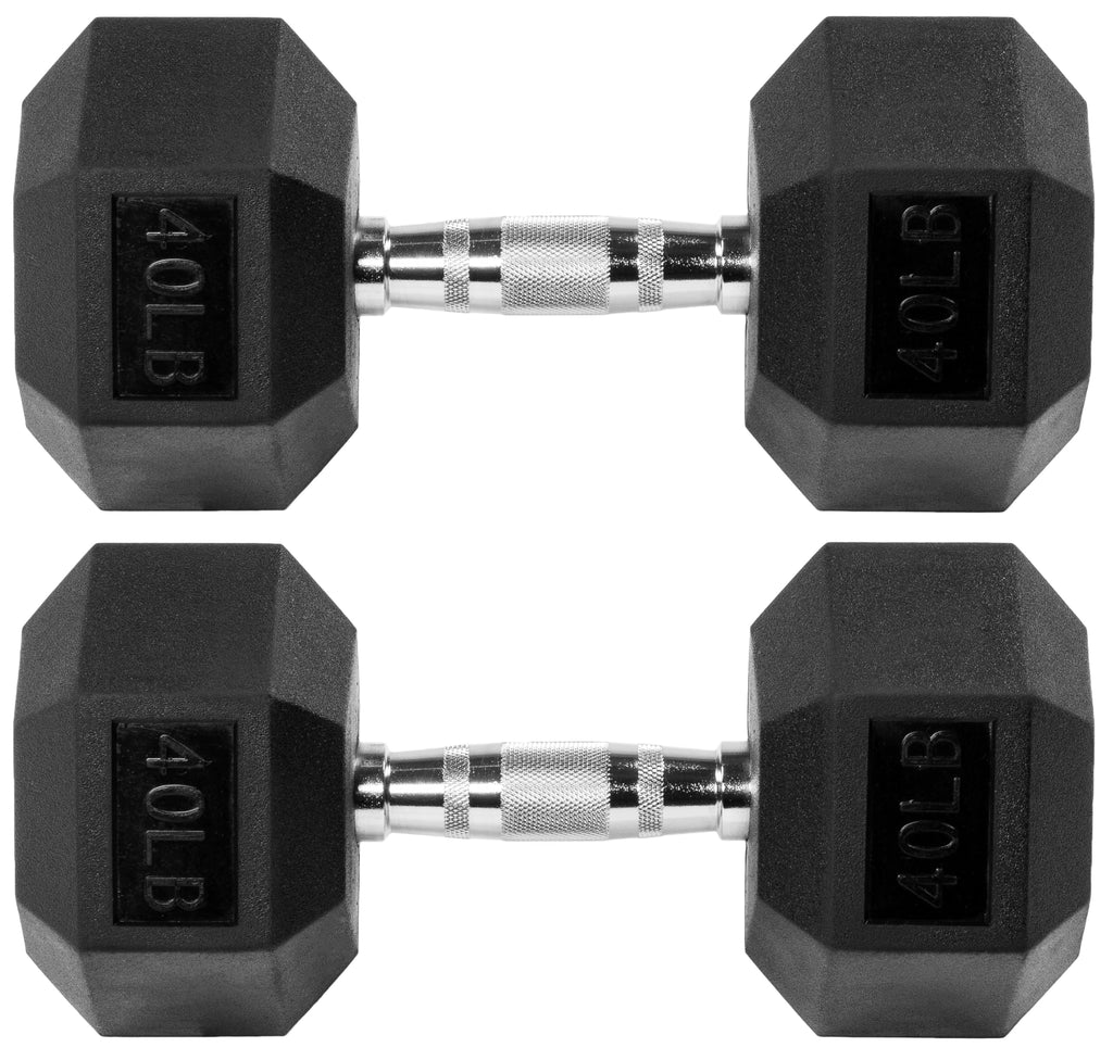 Fitvids Rubber Encased Hex Dumbbell, 40Lb, Pair