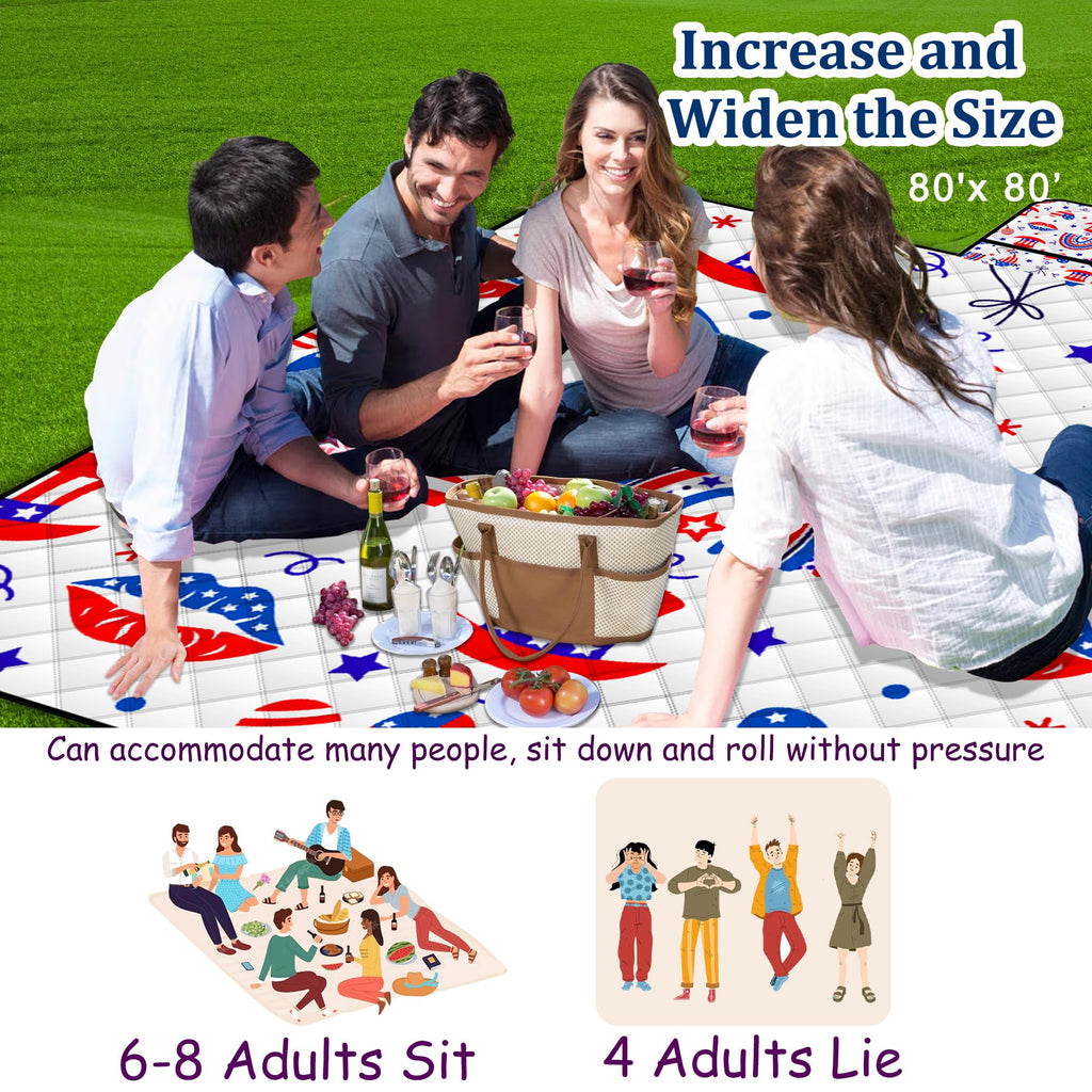 Extra Large Picnic Blanket Waterproof,80X 80Foldable Machine Washable Beach Blanket,Outdoor Blanket For 6-8 Adults,Suitable For