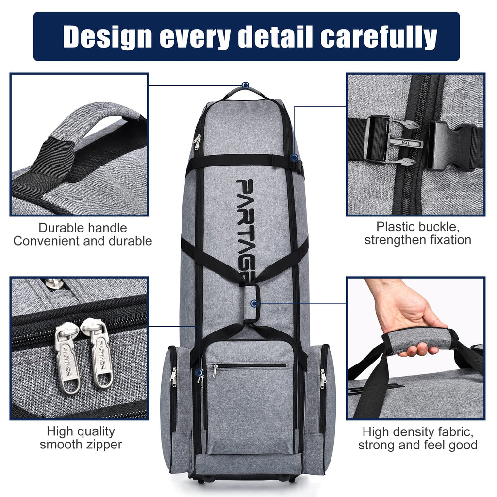 Partage Golf Travel Bag With Wheels,Golf Travel Case For Airlines, 600D Heavy Duty Oxford -Gray