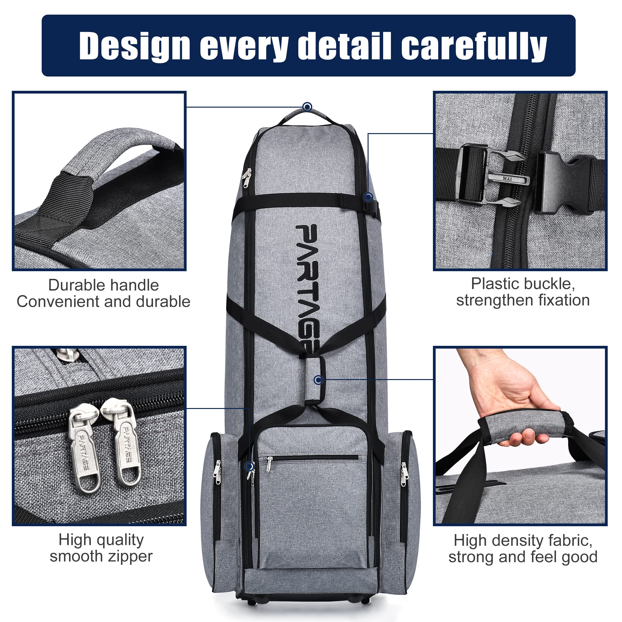 Partage Golf Travel Bag With Wheels,Golf Travel Case For Airlines, 600D Heavy Duty Oxford -Gray