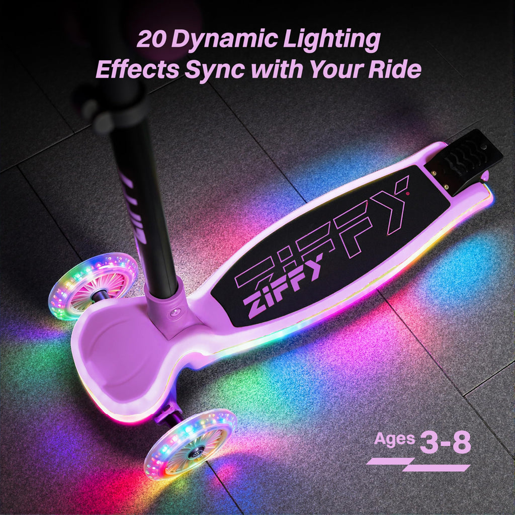 ZIFFY Kids Scooter for Boys & Girls - Features LED Light-Up Wheels, 4 Adjustable Height Handlebars, and Lean-to-Steer Design wit