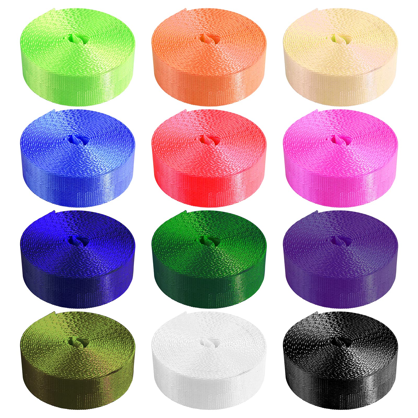 Grosun 12 Rolls Nylon Webbing 1 Inch 3.3 Yards Heavy Duty Nylon Webbing Strap Nylon Belt For Indoor Or Outdoor Gear, Diy Craftin