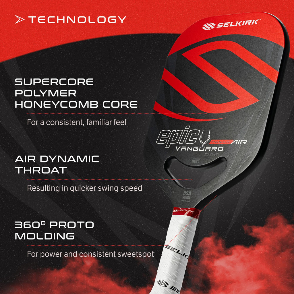 Selkirk Vanguard Power Air Pickleball Paddles | Carbon Fiber Pickleball Paddle | 360 Proto Molding & Flexfoam Perimeter | Design