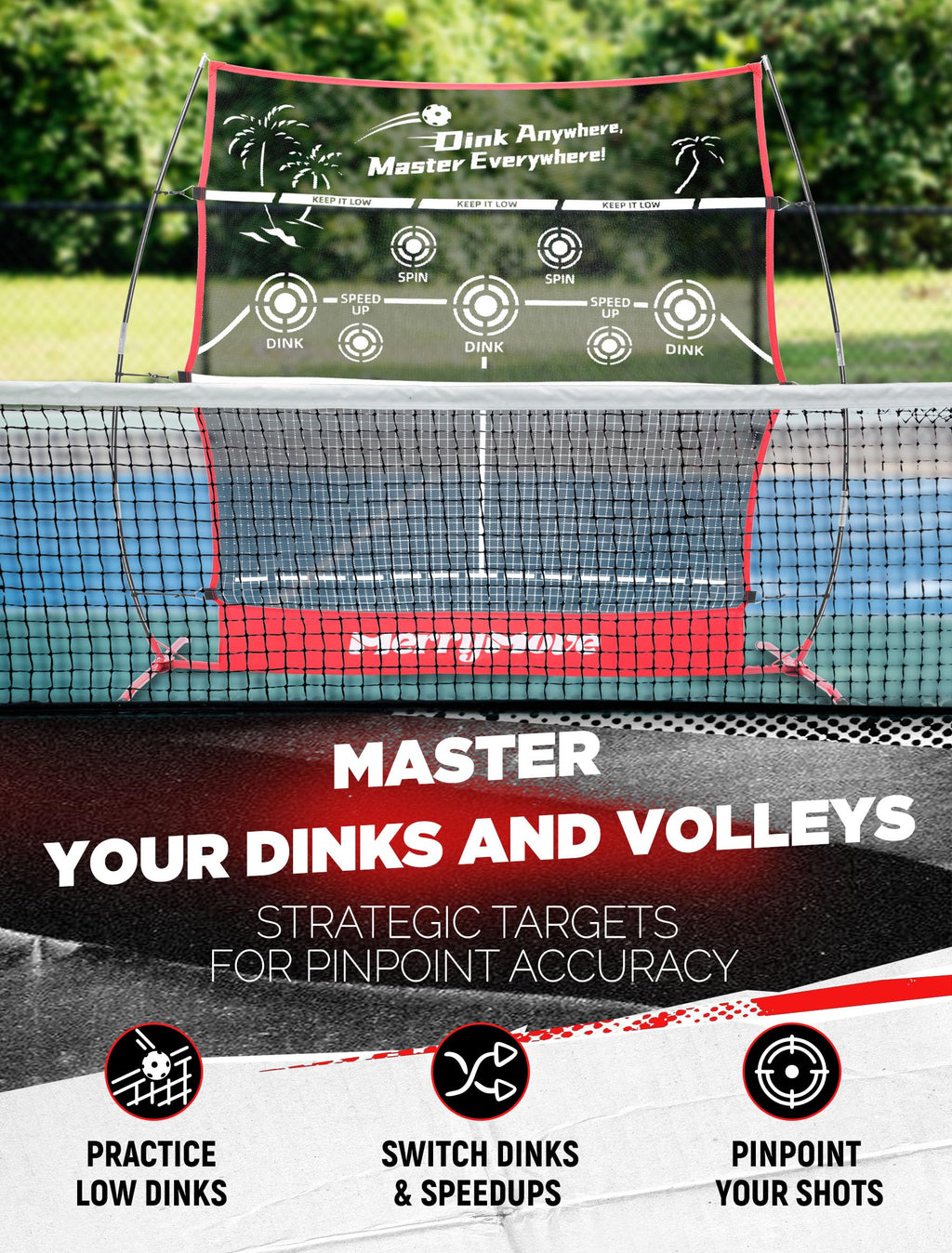 Merrymove Pickleball Practice Rebounder For Training: Red Pickle Ball Net Training Equipment For Solo Practice - 6Ft Mini Pickle