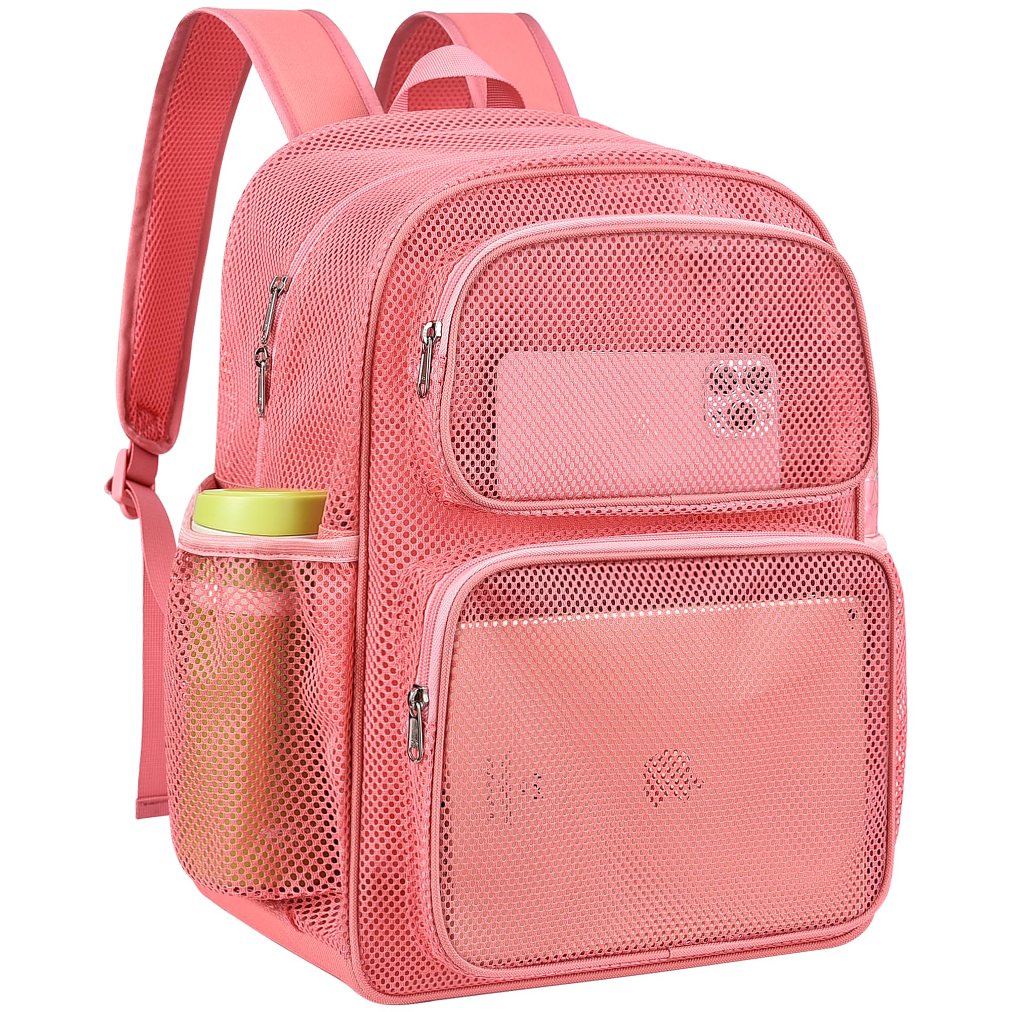 MAY TREE Mesh Backpack Heavy Duty Big Mesh Bag Large Capacity for Travel Beach Hiking Outdoor Sports with Paded Strap, Pink