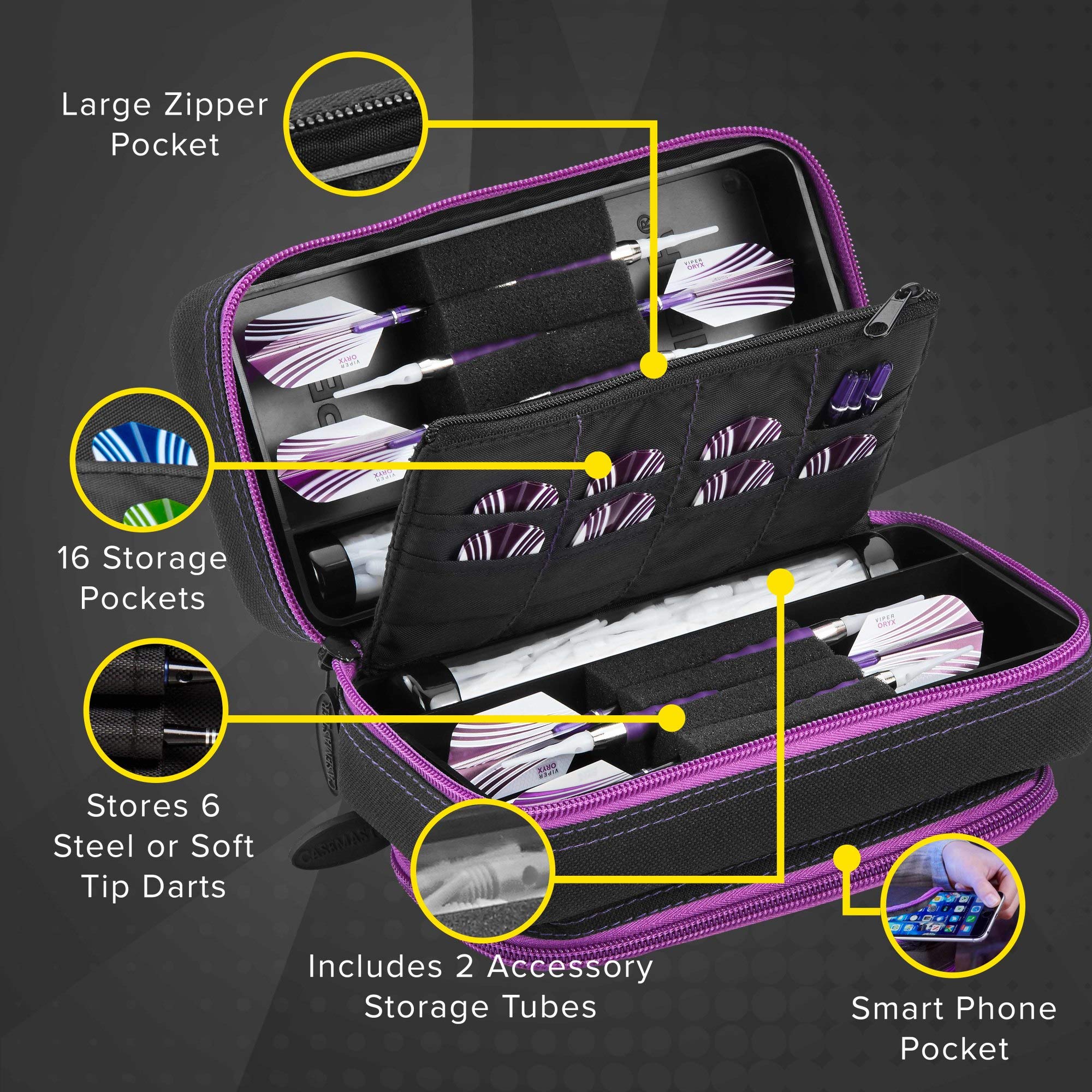 Casemaster By Gld Products Plazma Pro Dart Case Black With Amethyst Zipper And Phone Pocket