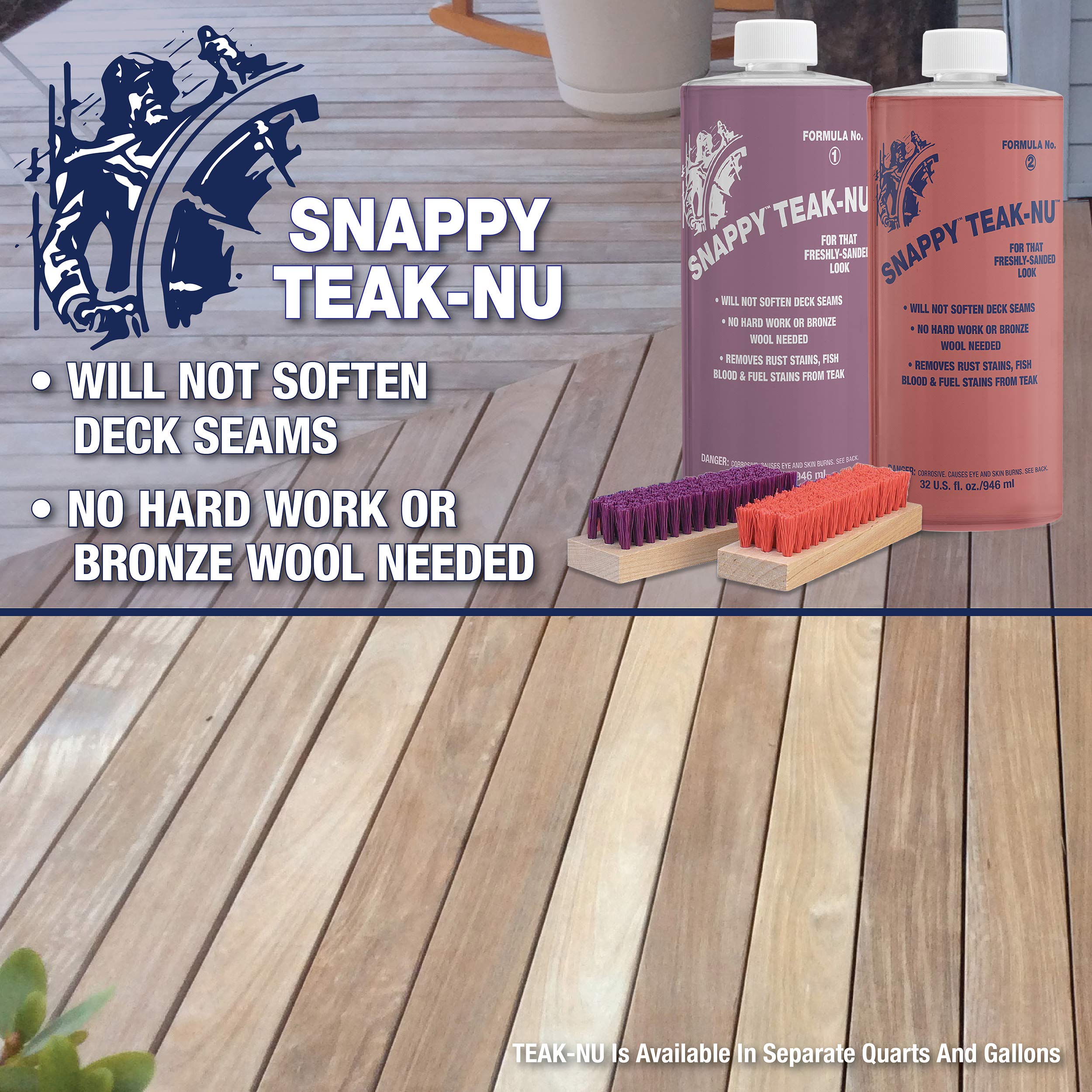 Snappy Teak-Nu - Restore & Renew Weathered, Gray Teak & Other Fine Wood - Professional Strength - For That Freshly Sanded Look
