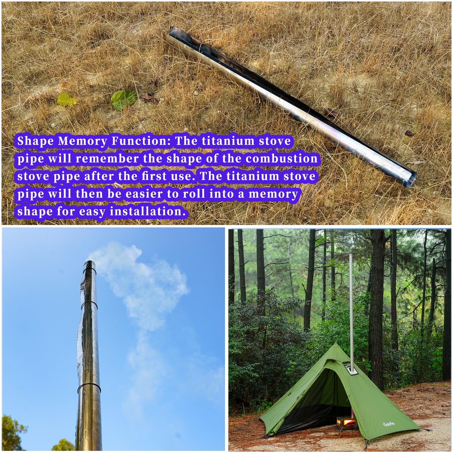 Firehiking Portable Titanium Tent Stove Pipe Diy Folding Chimney For Outdoor Camping 6.6 Ft