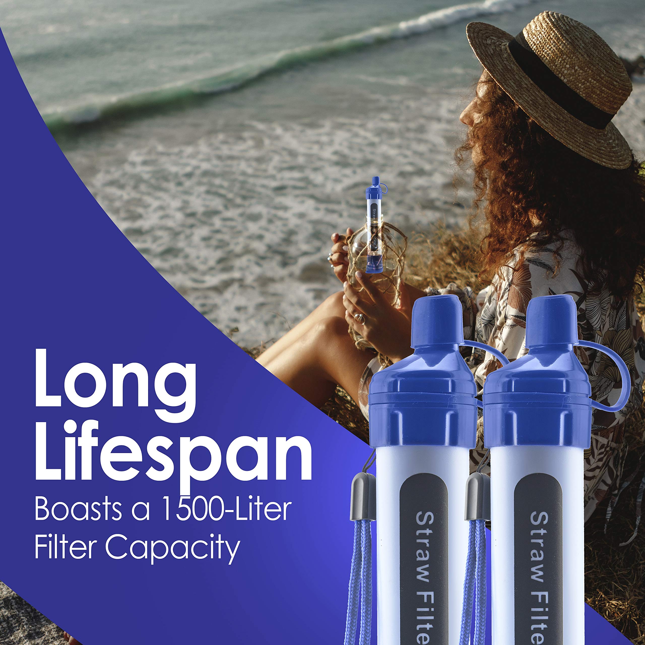 2 Pack Water Filter Straw - Water Purifying Device - Portable Personal Water Filtration Survival - For Emergency Kits Outdoor Ac